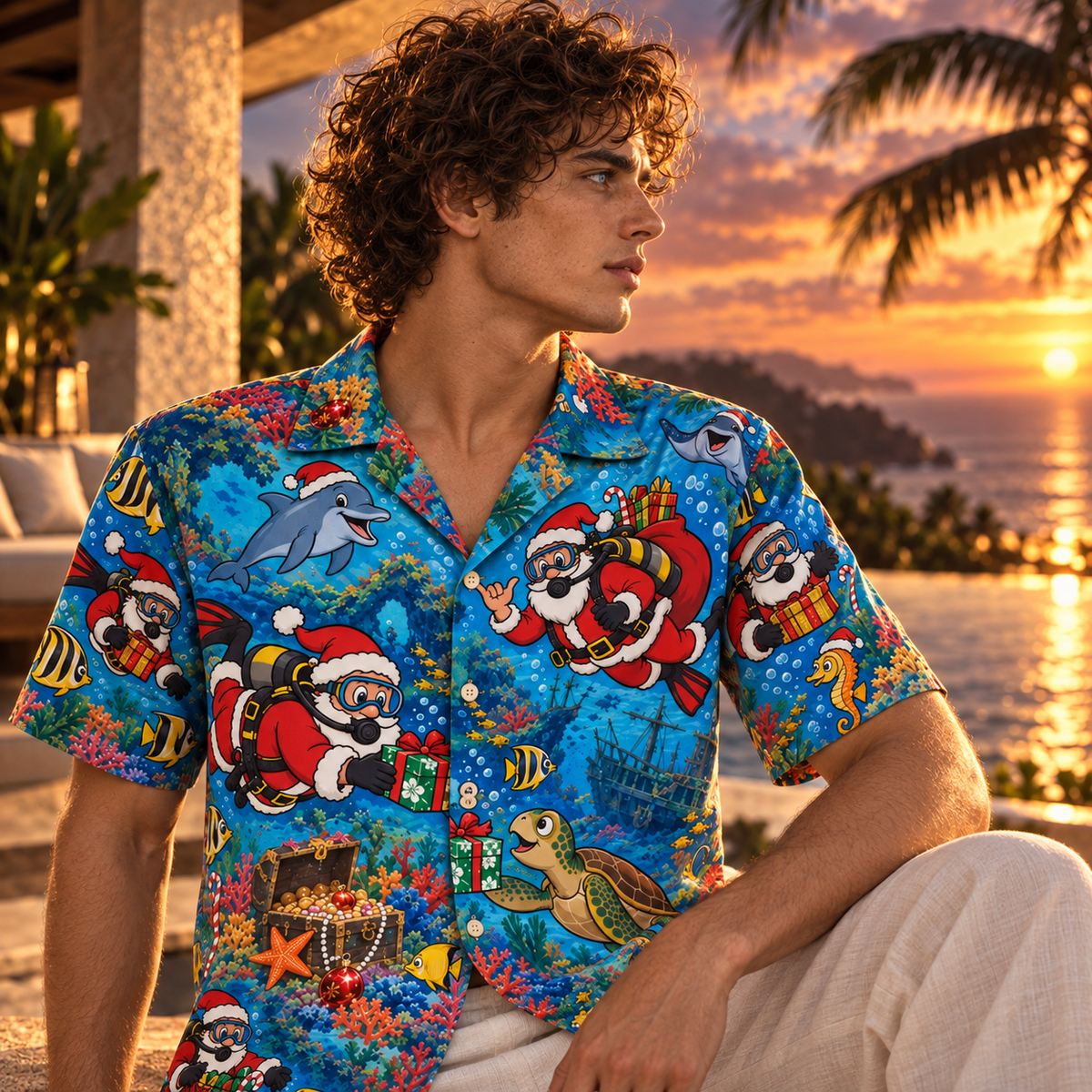 Men's Christmas 2026 Scuba Santa Hawaiian Shirt