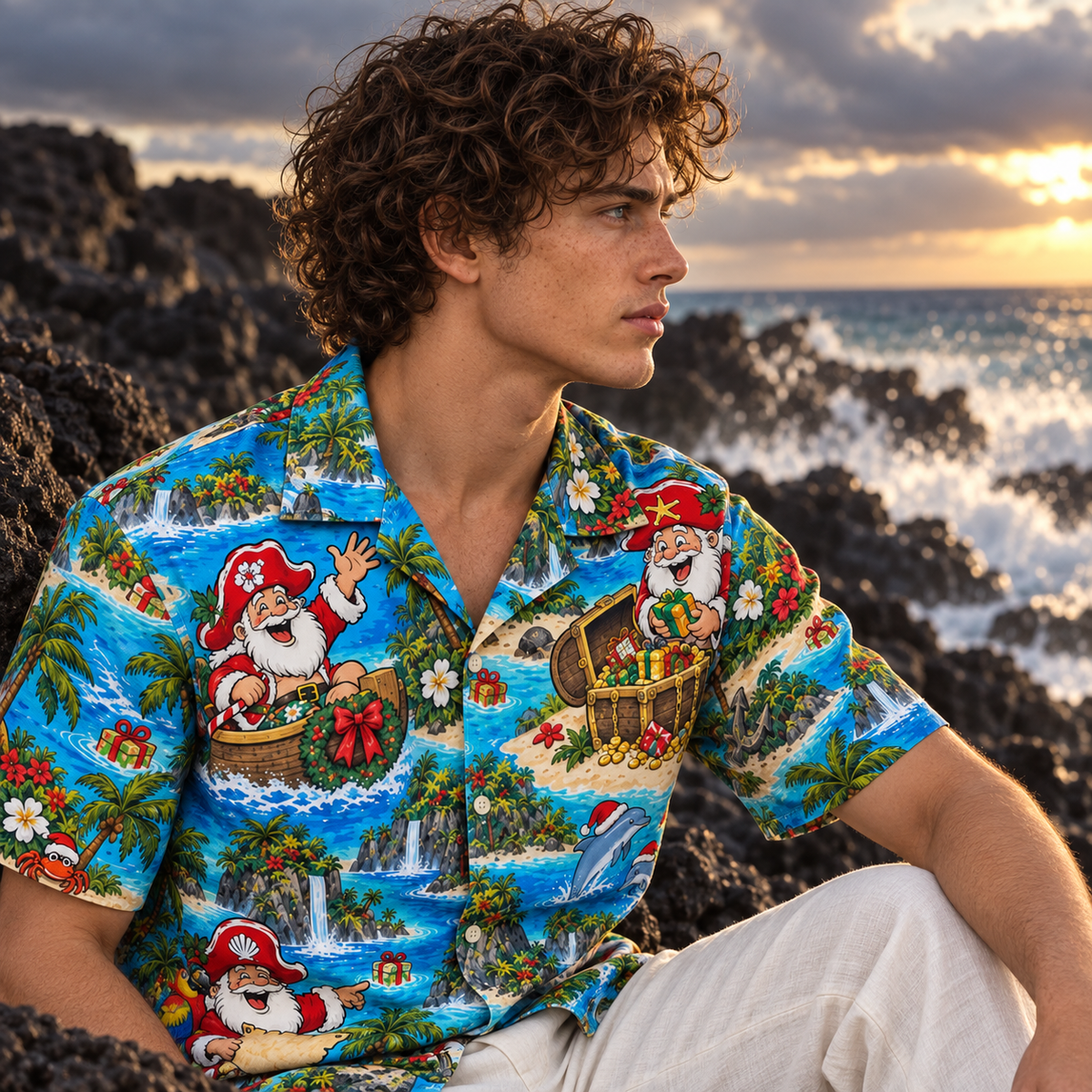 Men's Christmas 2026 Pirate Santa Hawaiian Shirt