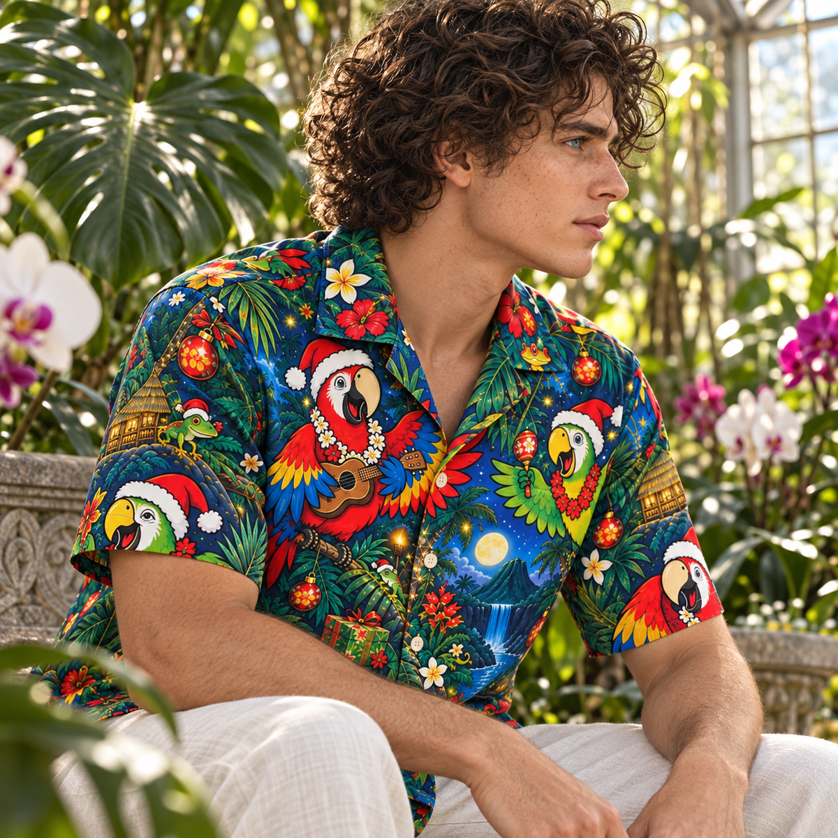 Men's Christmas 2026 Parrot Band Hawaiian Shirt