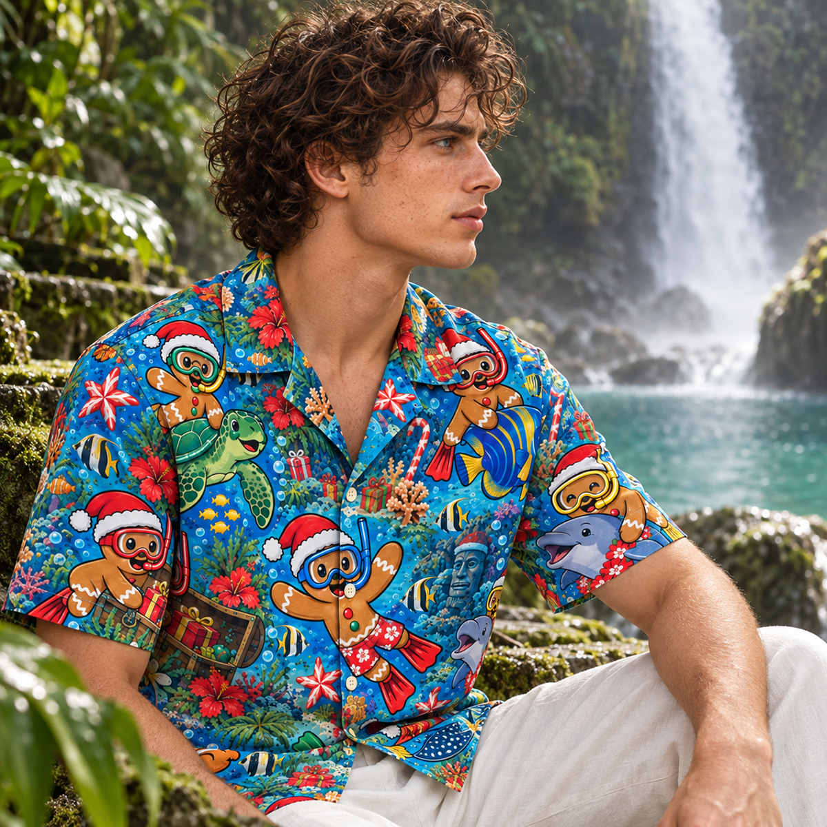 Men's Christmas 2026 Gingerbread Snorkel Club Hawaiian Shirt
