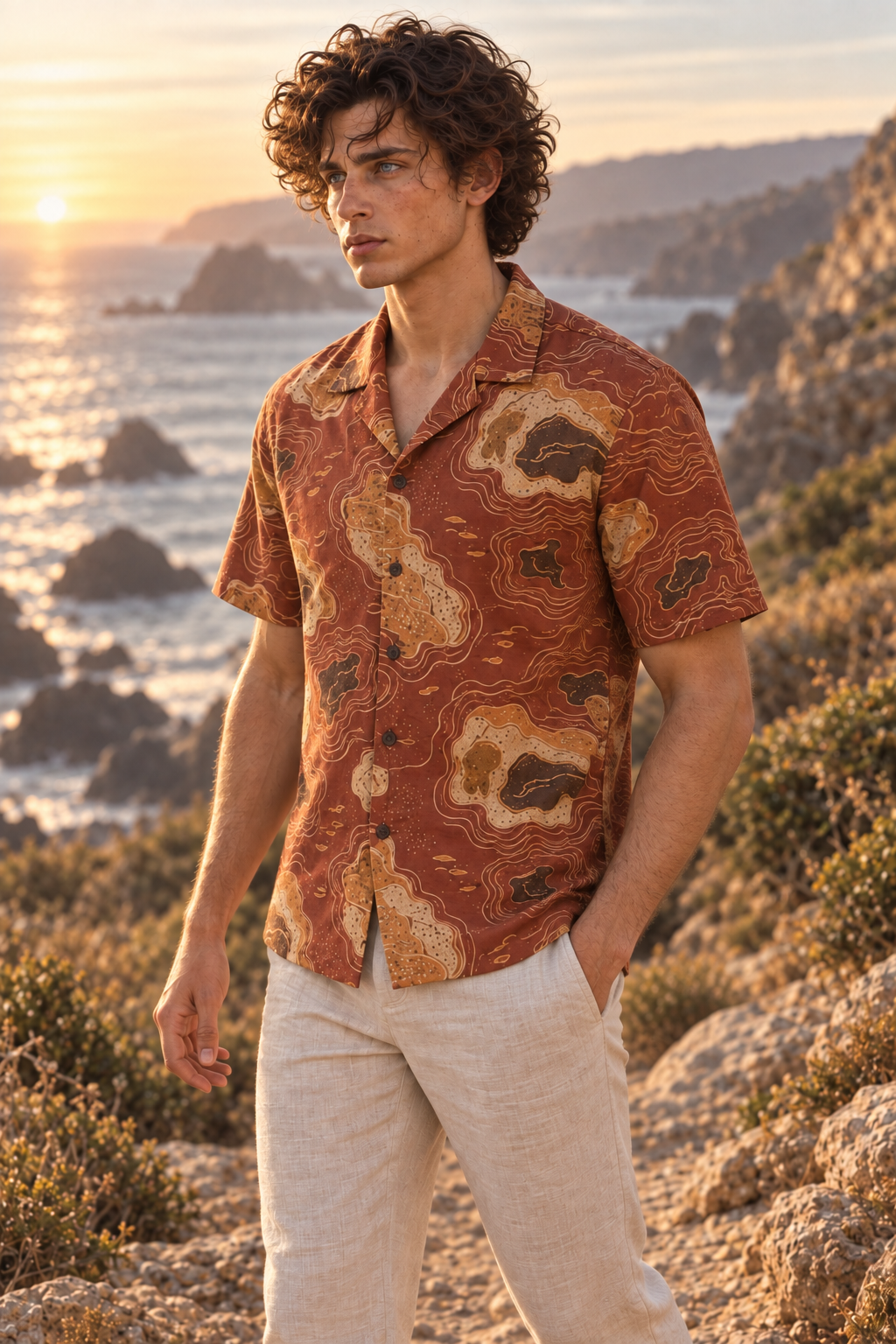 Men's Afterglow Coastline Atlas Hawaiian Shirt – Burnt sienna
