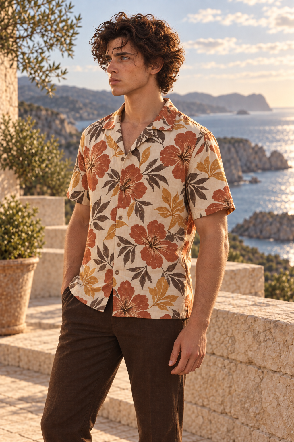 Men's Afterglow Copper Hibiscus Hawaiian Shirt – Ecru & Copper