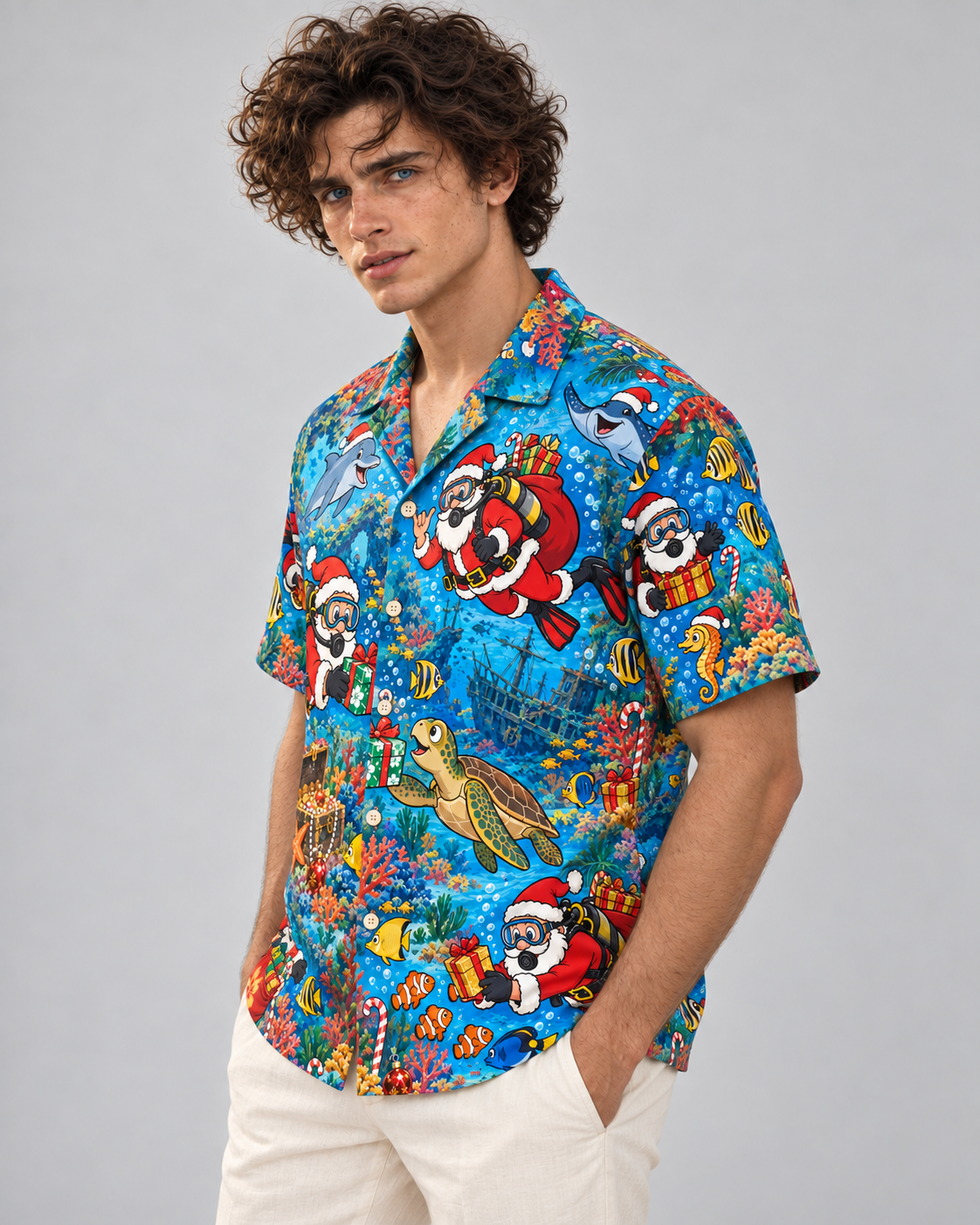 Men's Christmas 2026 Scuba Santa Hawaiian Shirt