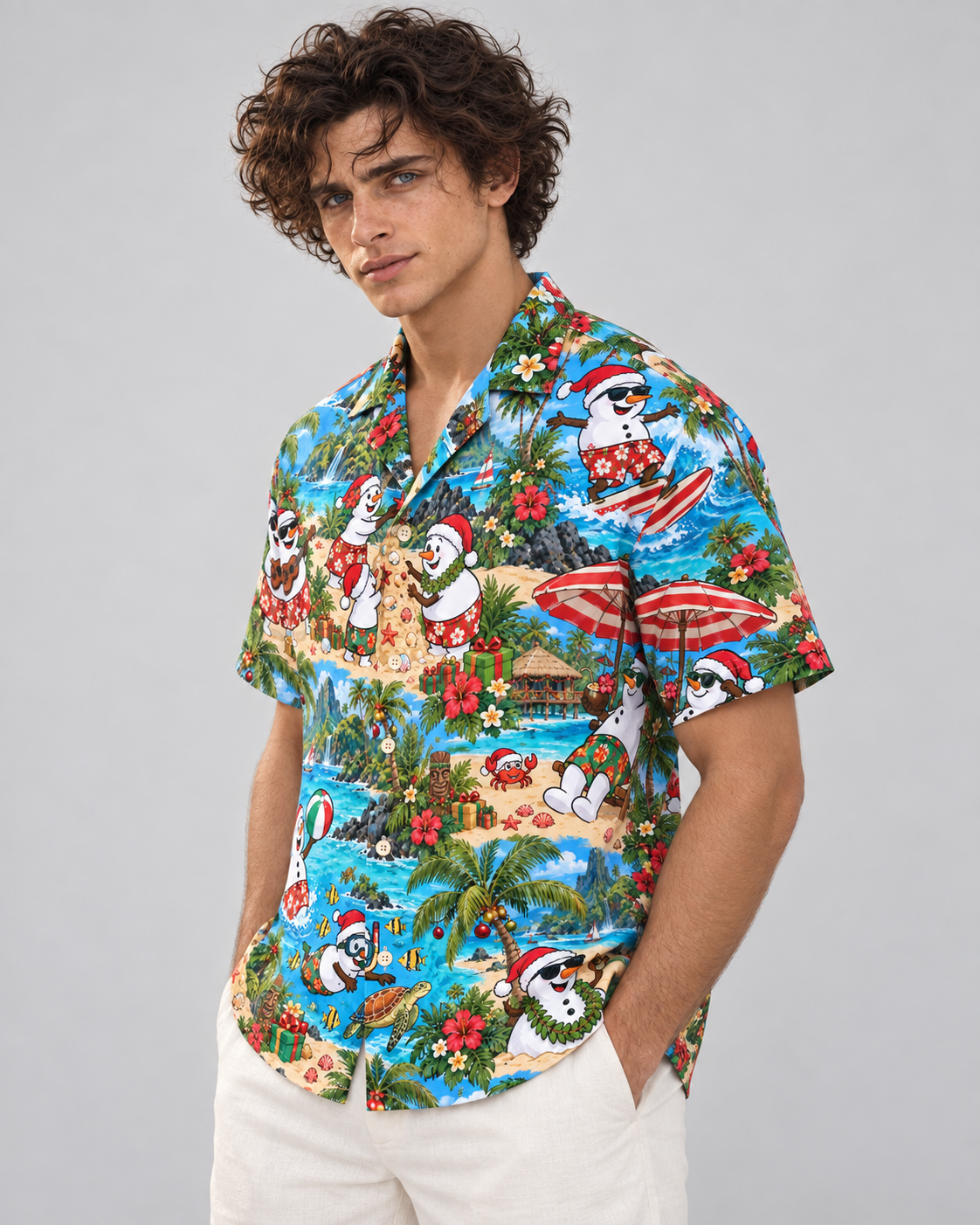 Men's Christmas 2026 Snowman Island Holiday Hawaiian Shirt