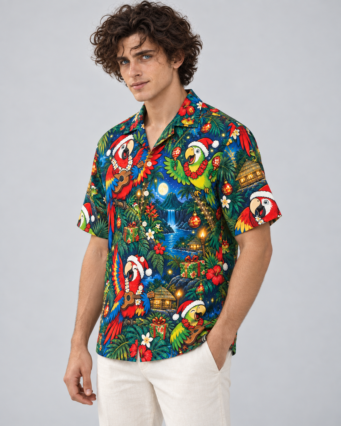 Men's Christmas 2026 Parrot Band Hawaiian Shirt