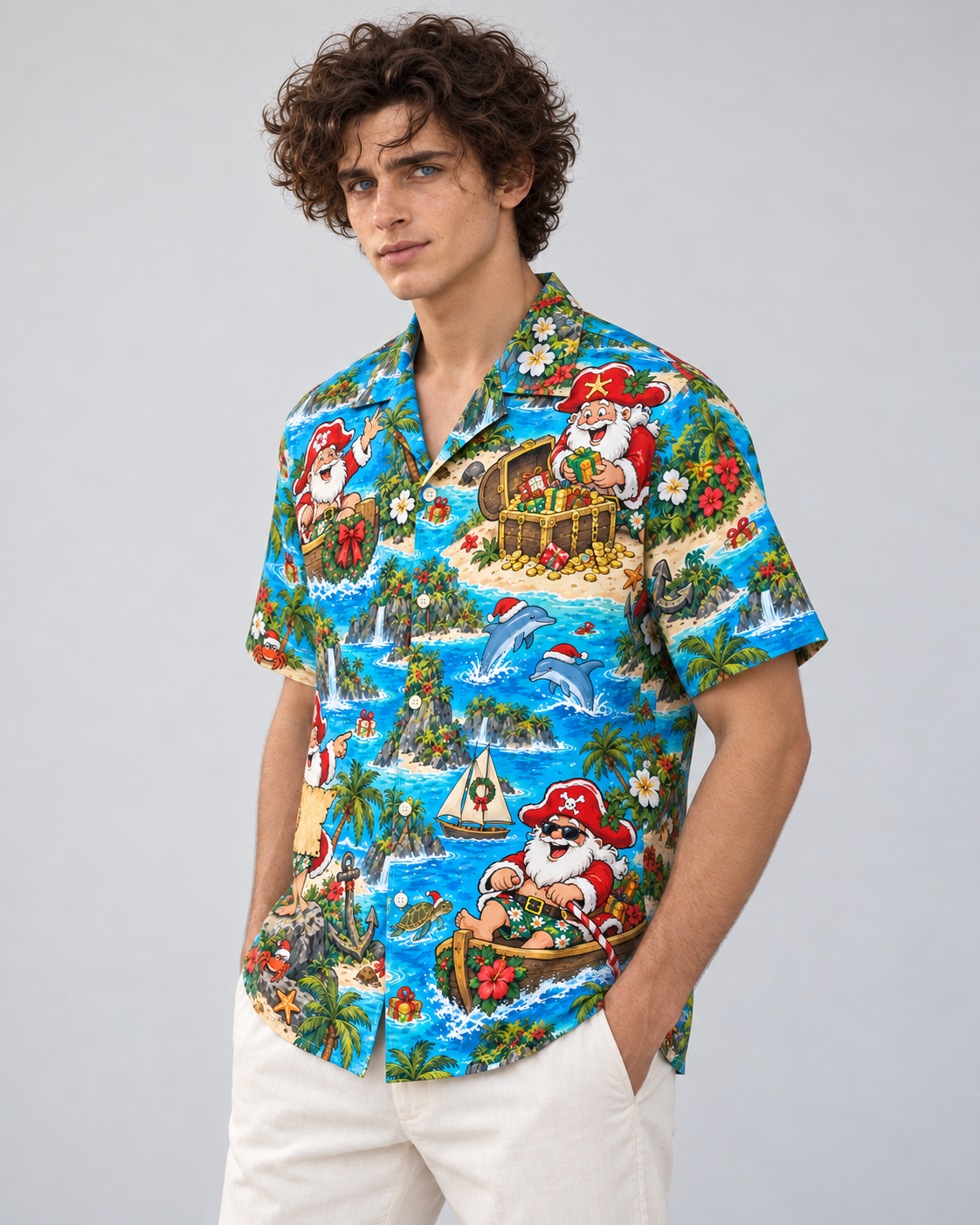 Men's Christmas 2026 Pirate Santa Hawaiian Shirt
