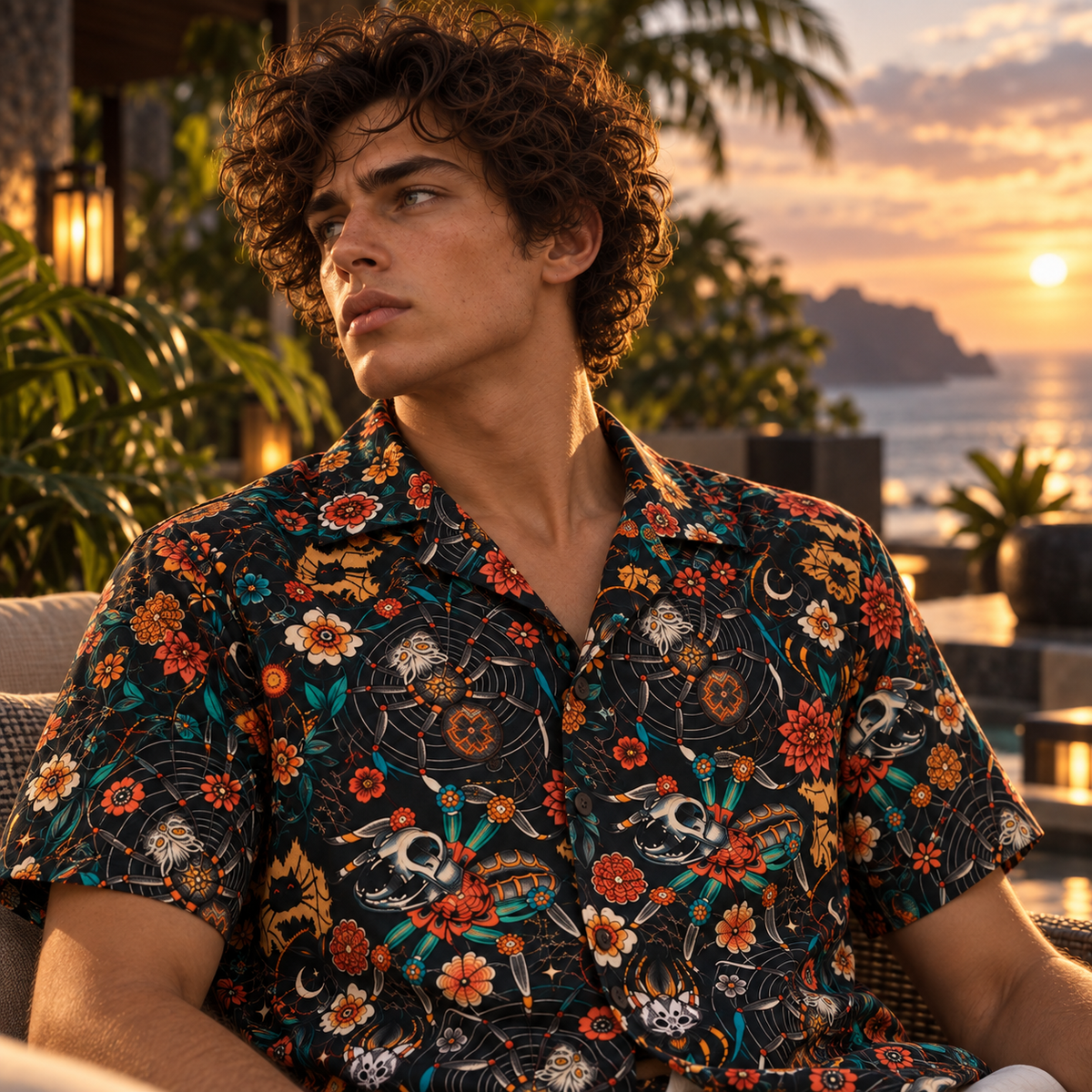 Men's Halloween 2026 Midnight Spider Dahlia Hawaiian Shirt