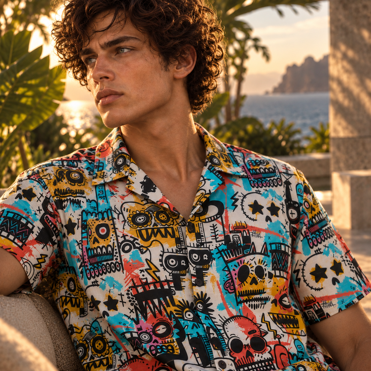 Men's Halloween 2026 Electric Skull Graffiti Hawaiian Shirt