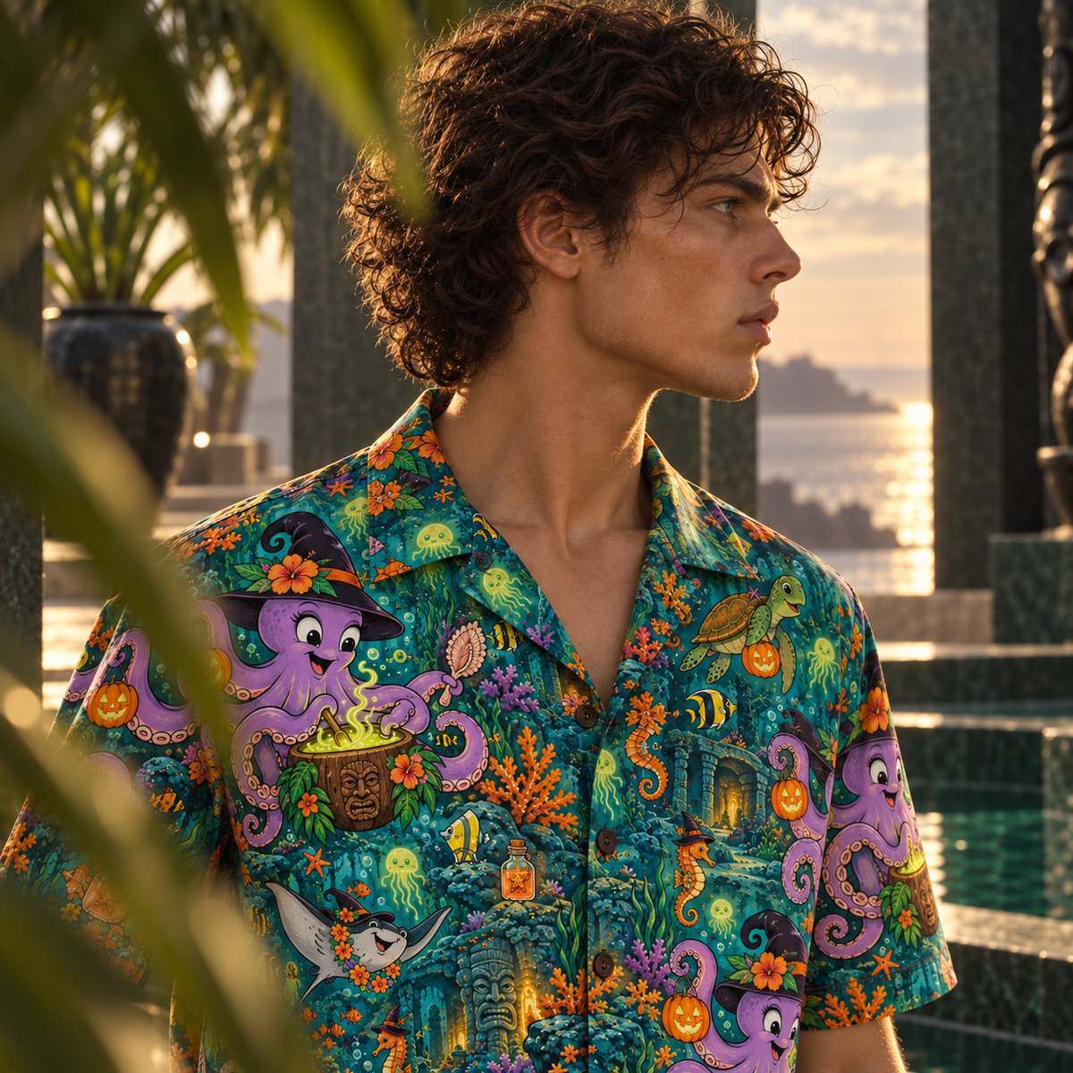 Men's Halloween 2026 Octopus Potion Garden Hawaiian Shirt