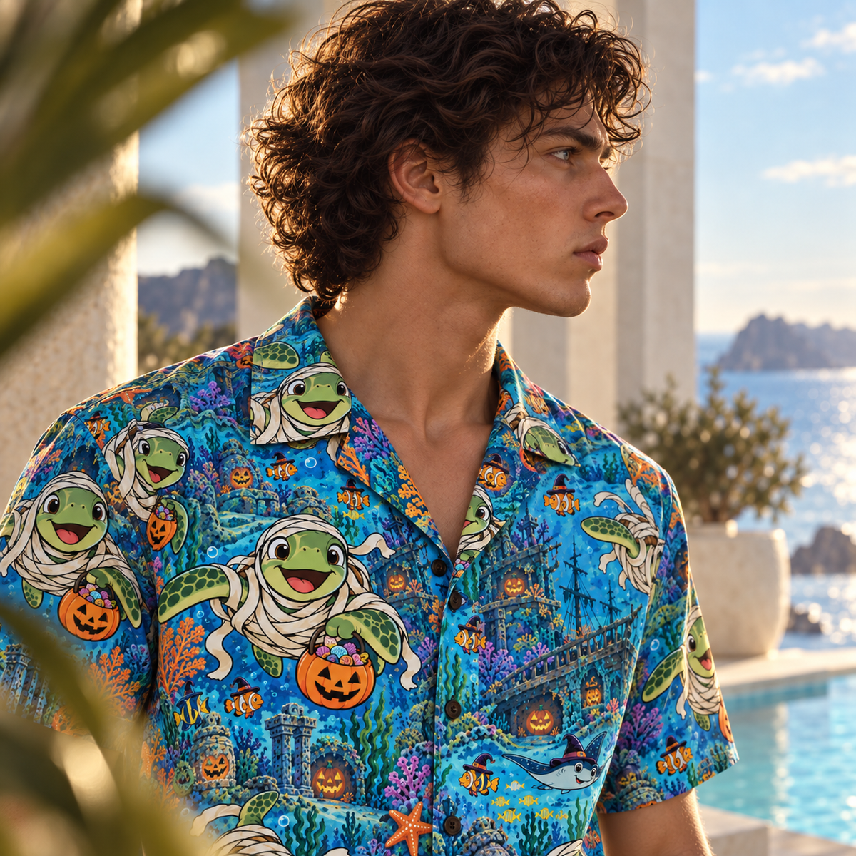 Men's Halloween 2026 Mummy Turtle Reef Hawaiian Shirt