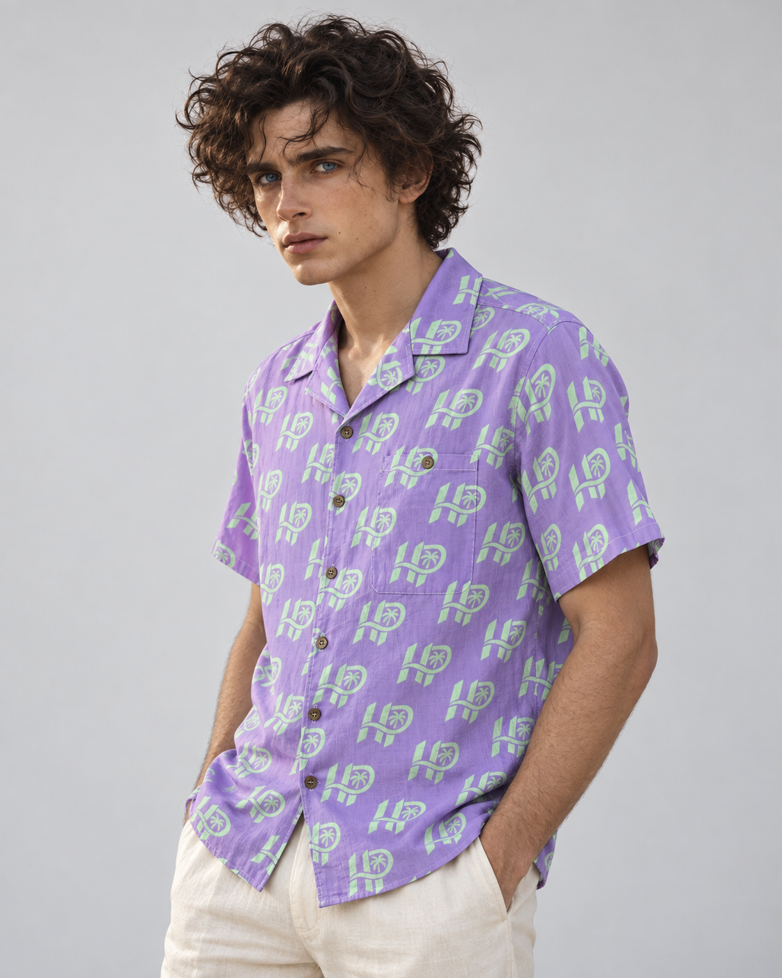 Men's HP Signature Monogram Hawaiian Shirt – Lavender & Mint