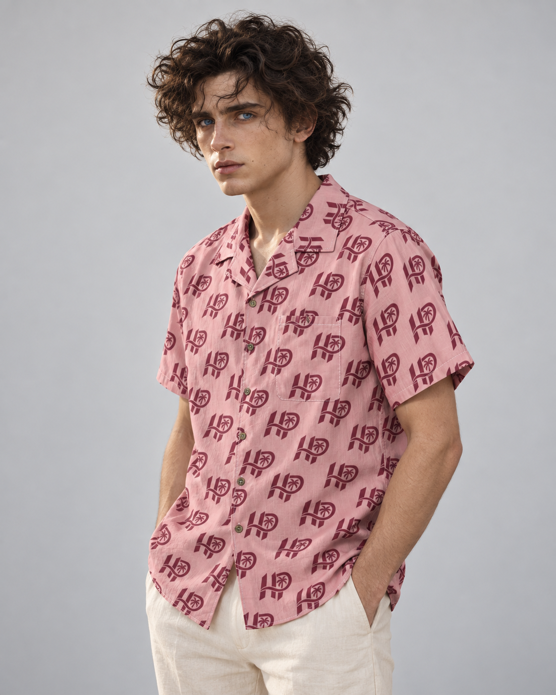 Men's HP Signature Monogram Hawaiian Shirt – Blush & Burgundy