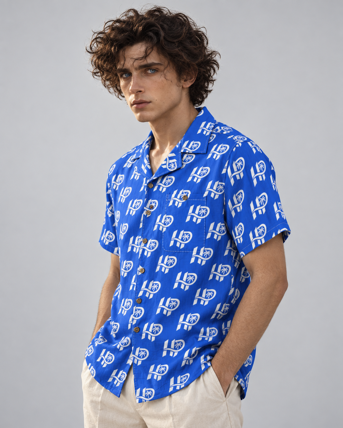 Men's HP Signature Monogram Hawaiian Shirt – Royal Blue & White