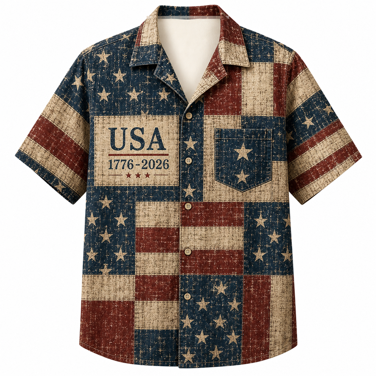 America 250th Retro USA Flag Print Hawaiian Shirt