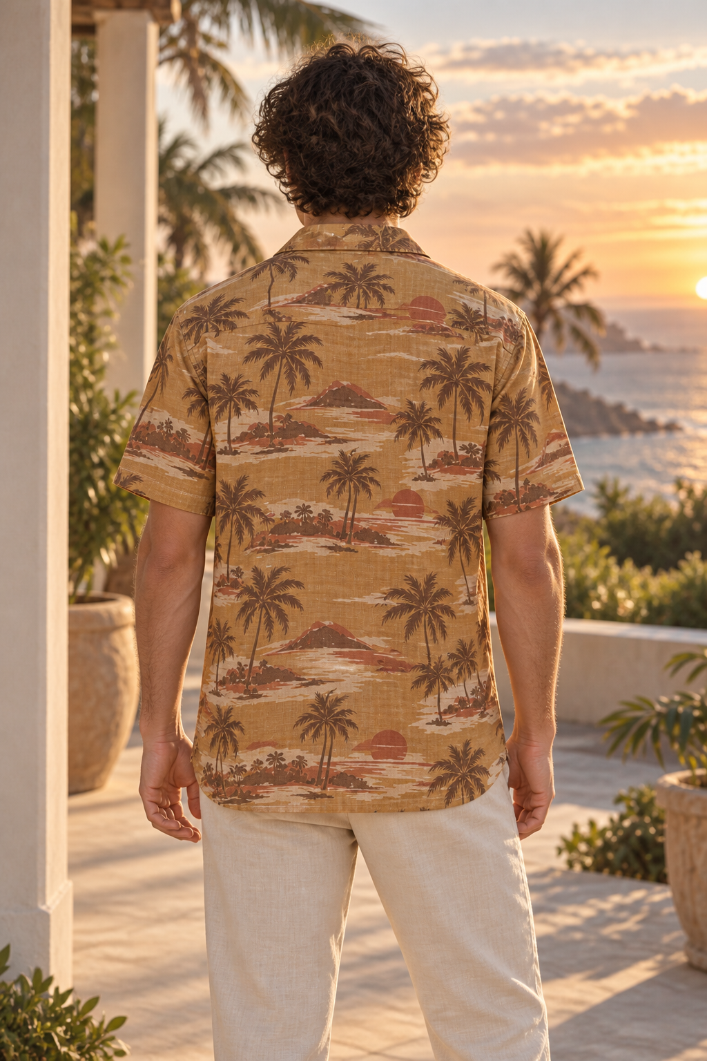 Men's Afterglow Golden Hour Grove Hawaiian Shirt – Muted ochre