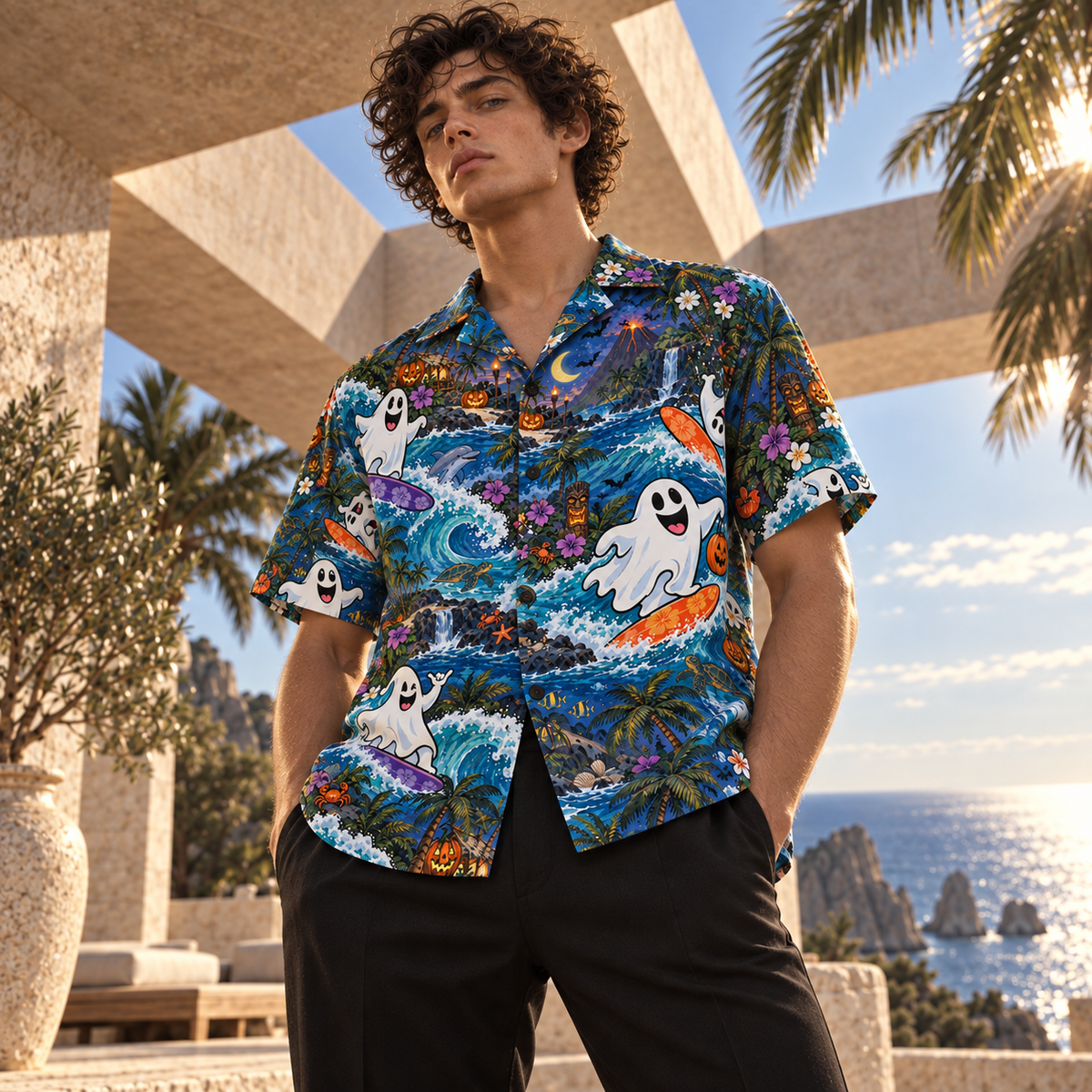 Men's Halloween 2026 Ghost Surf Club Hawaiian Shirt