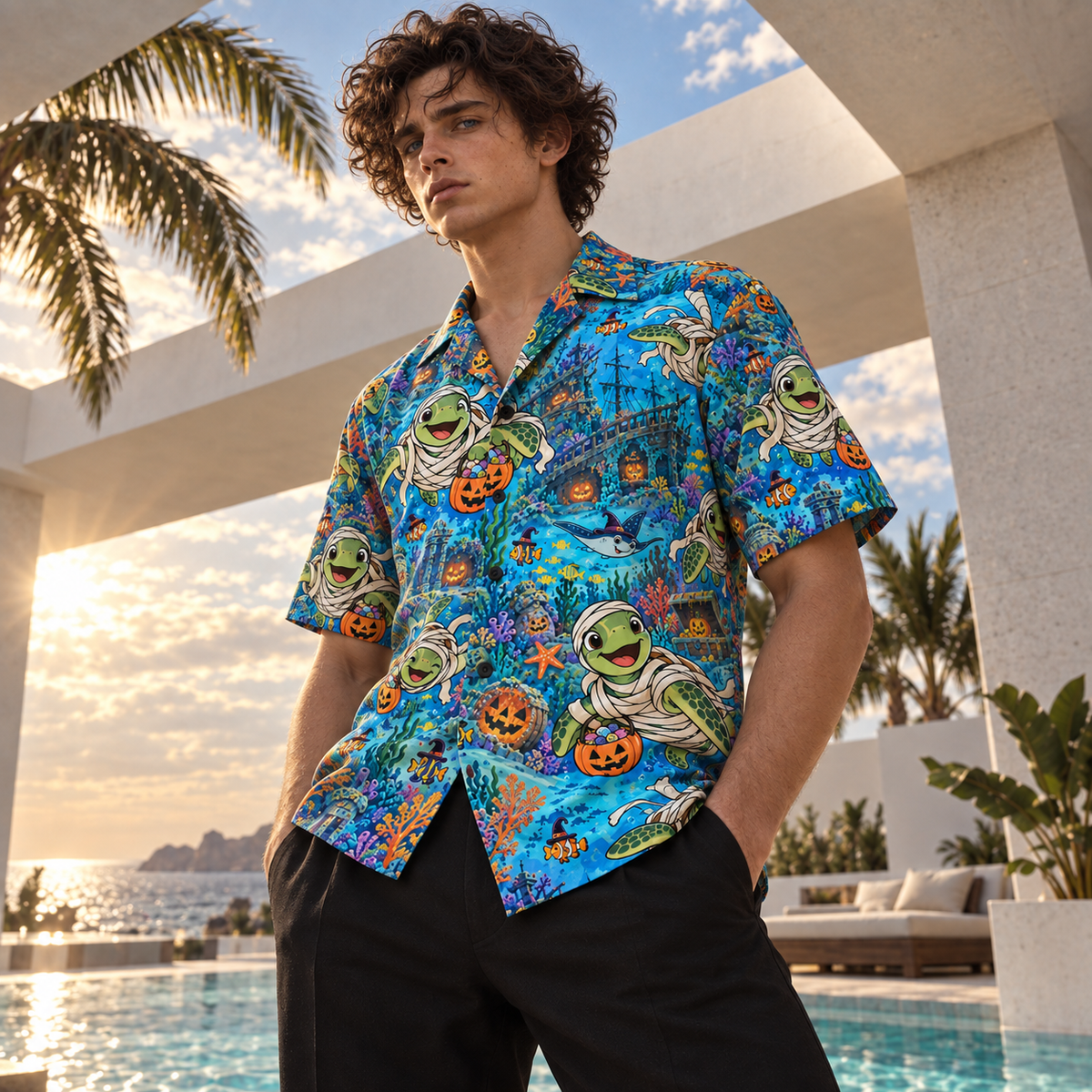 Men's Halloween 2026 Mummy Turtle Reef Hawaiian Shirt