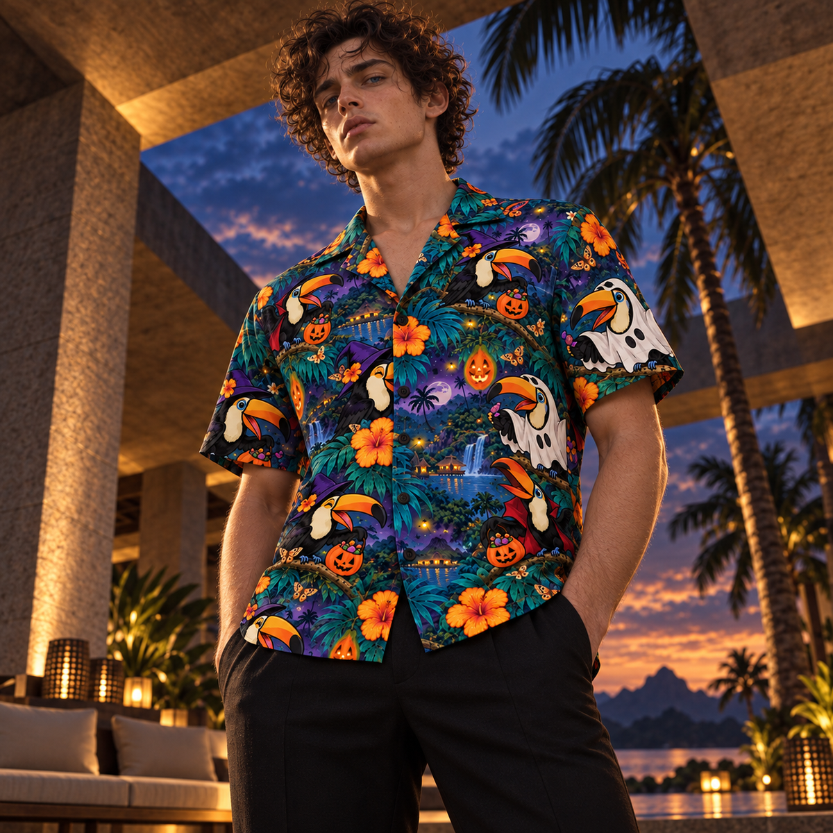Men's Halloween 2026 Toucan Trick-or-Treat Hawaiian Shirt