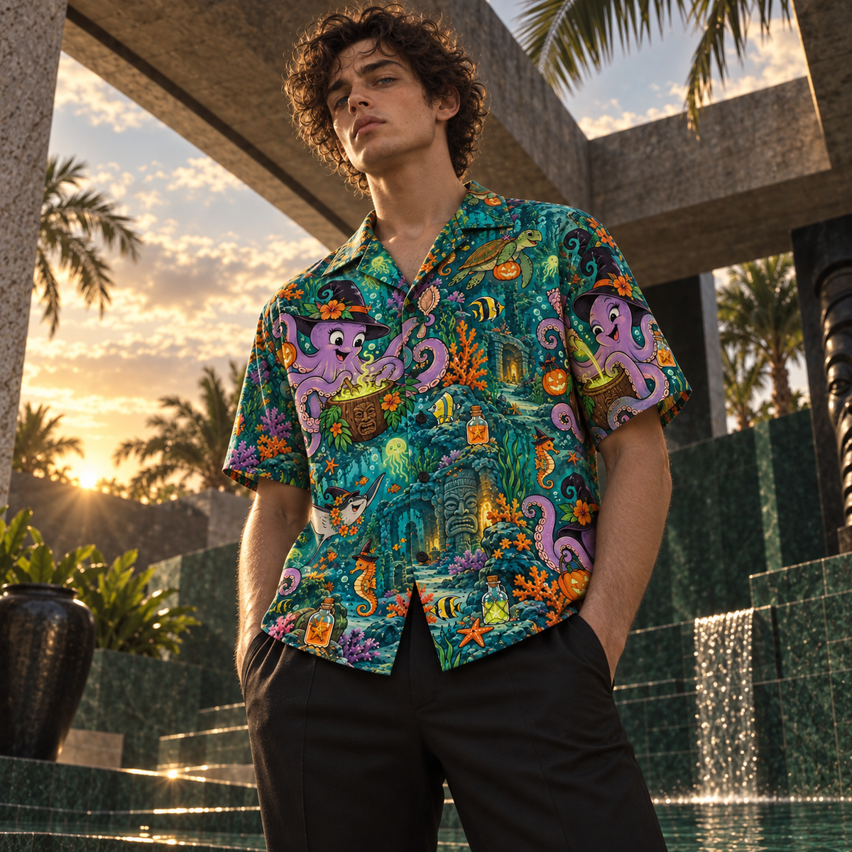 Men's Halloween 2026 Octopus Potion Garden Hawaiian Shirt