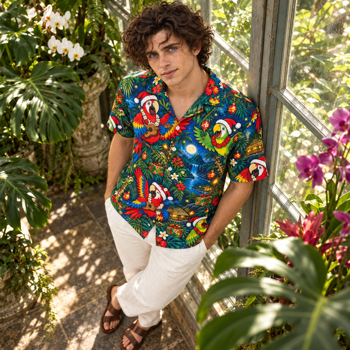 Men's Christmas 2026 Parrot Band Hawaiian Shirt