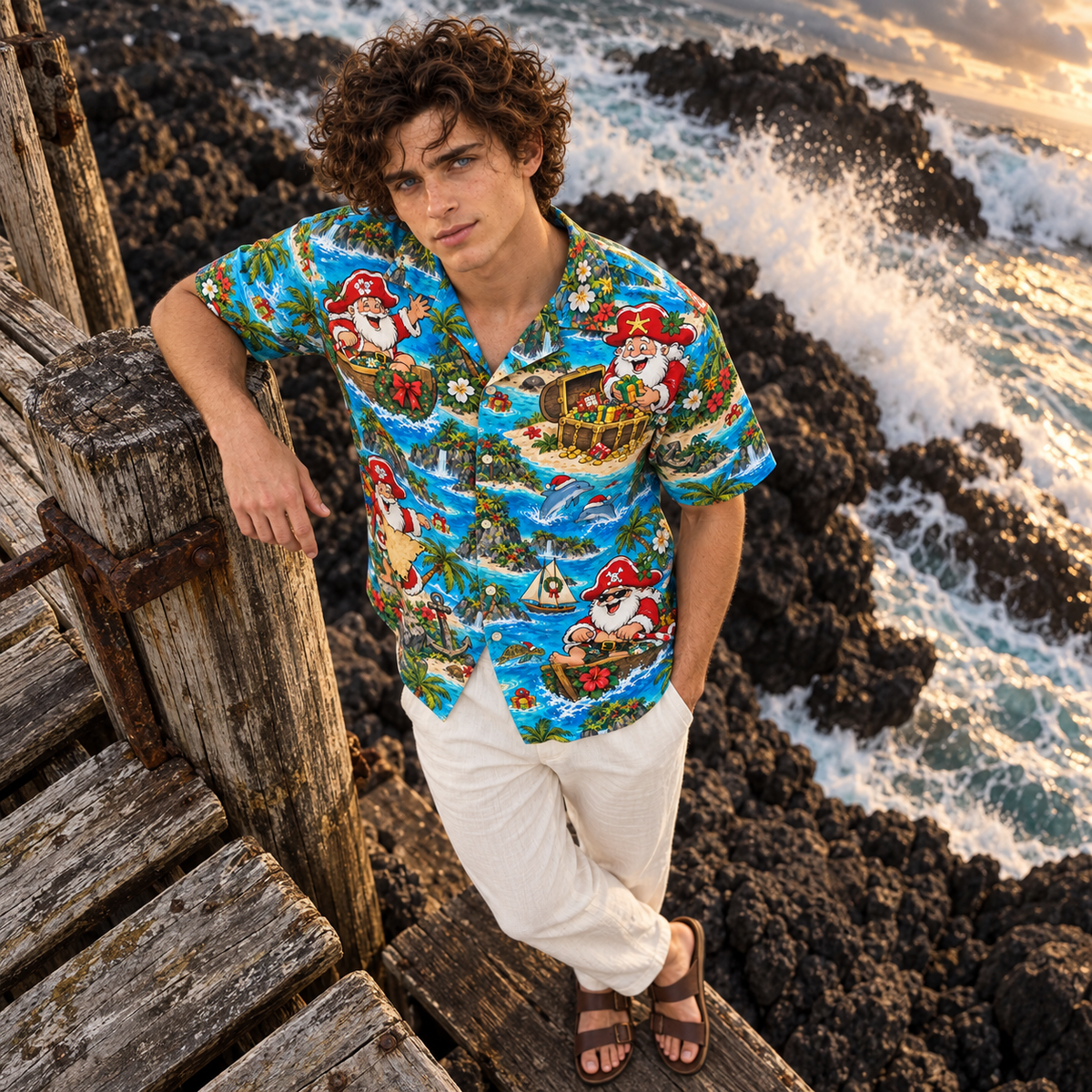 Men's Christmas 2026 Pirate Santa Hawaiian Shirt