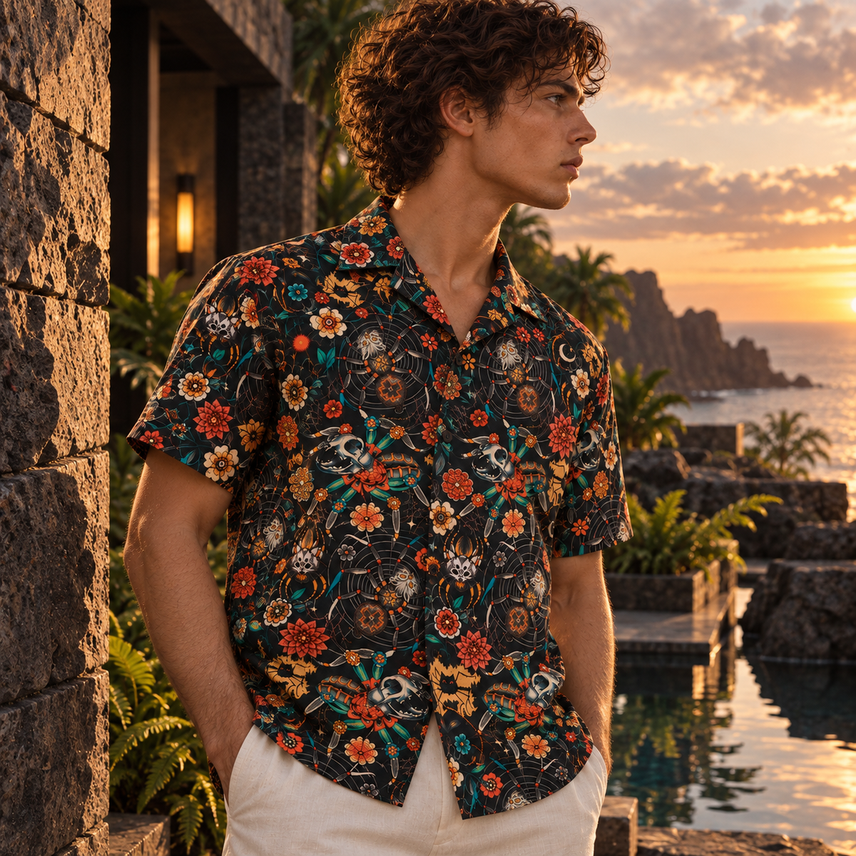 Men's Halloween 2026 Midnight Spider Dahlia Hawaiian Shirt
