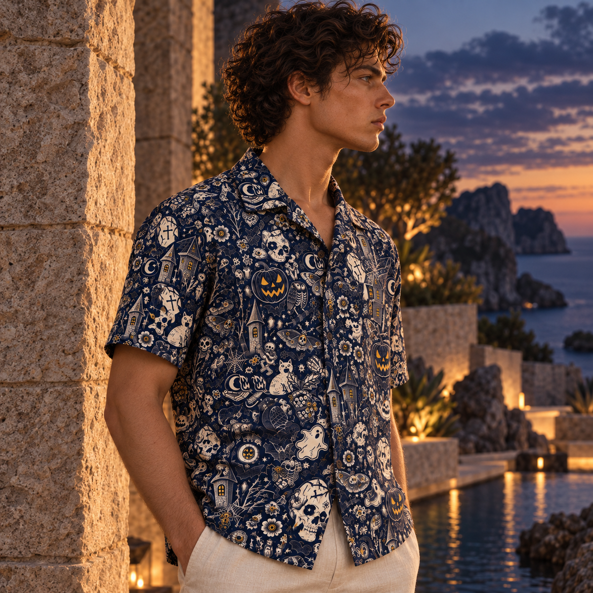 Men's Halloween 2026 Midnight Moth Society Hawaiian Shirt