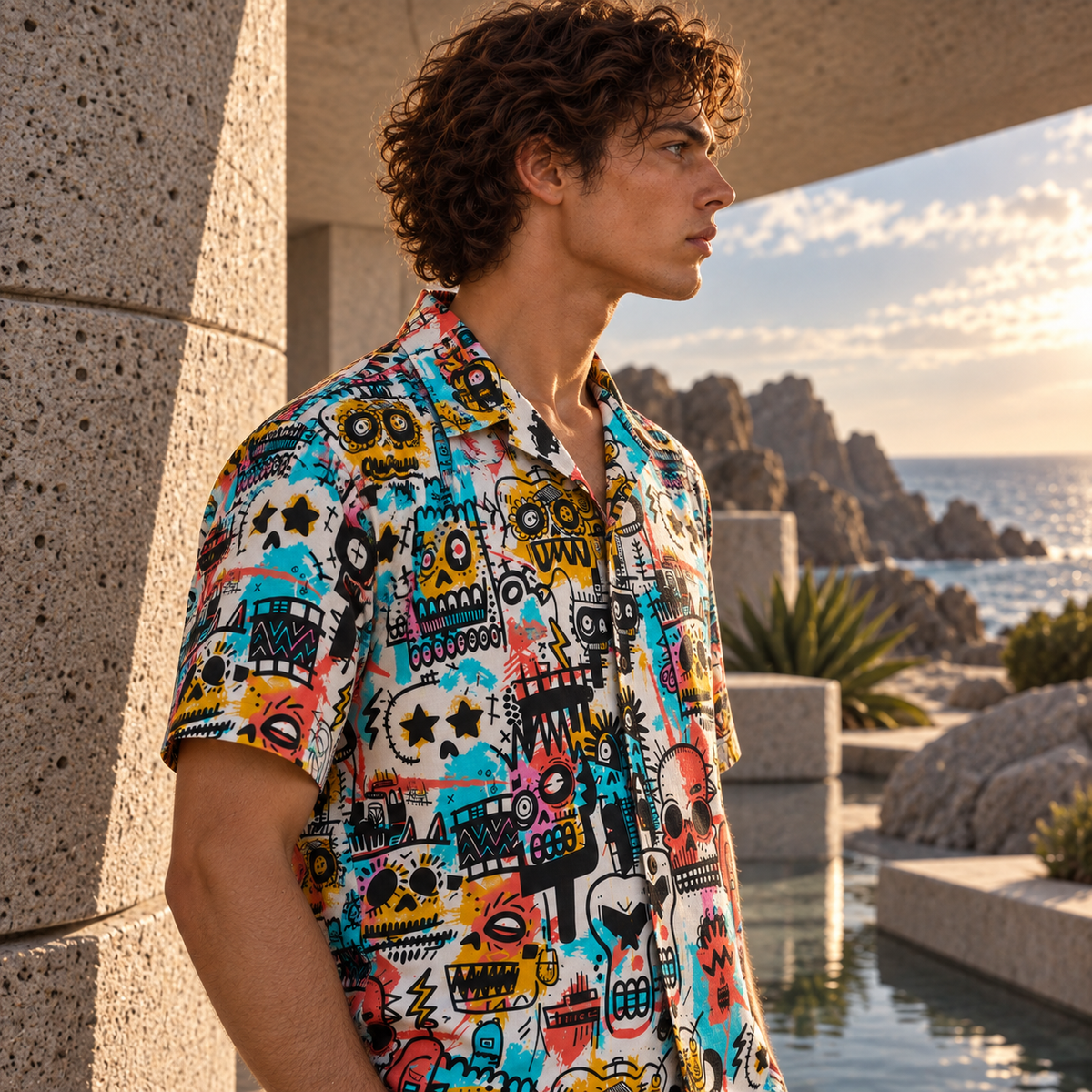 Men's Halloween 2026 Electric Skull Graffiti Hawaiian Shirt