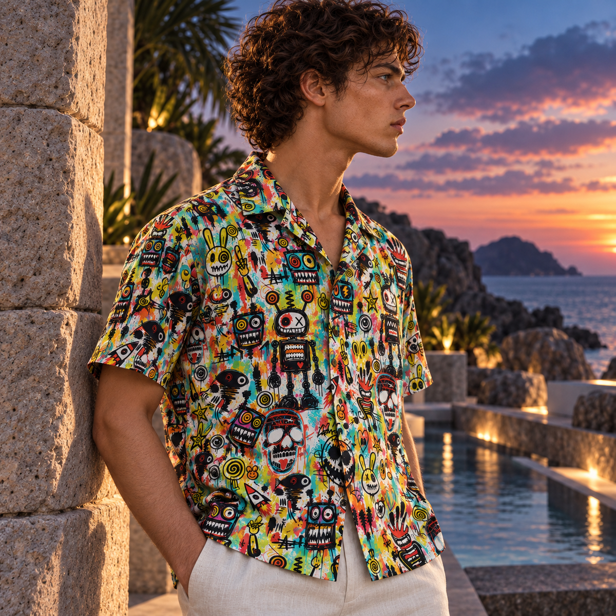 Men's Halloween 2026 Neon Monster Club Hawaiian Shirt