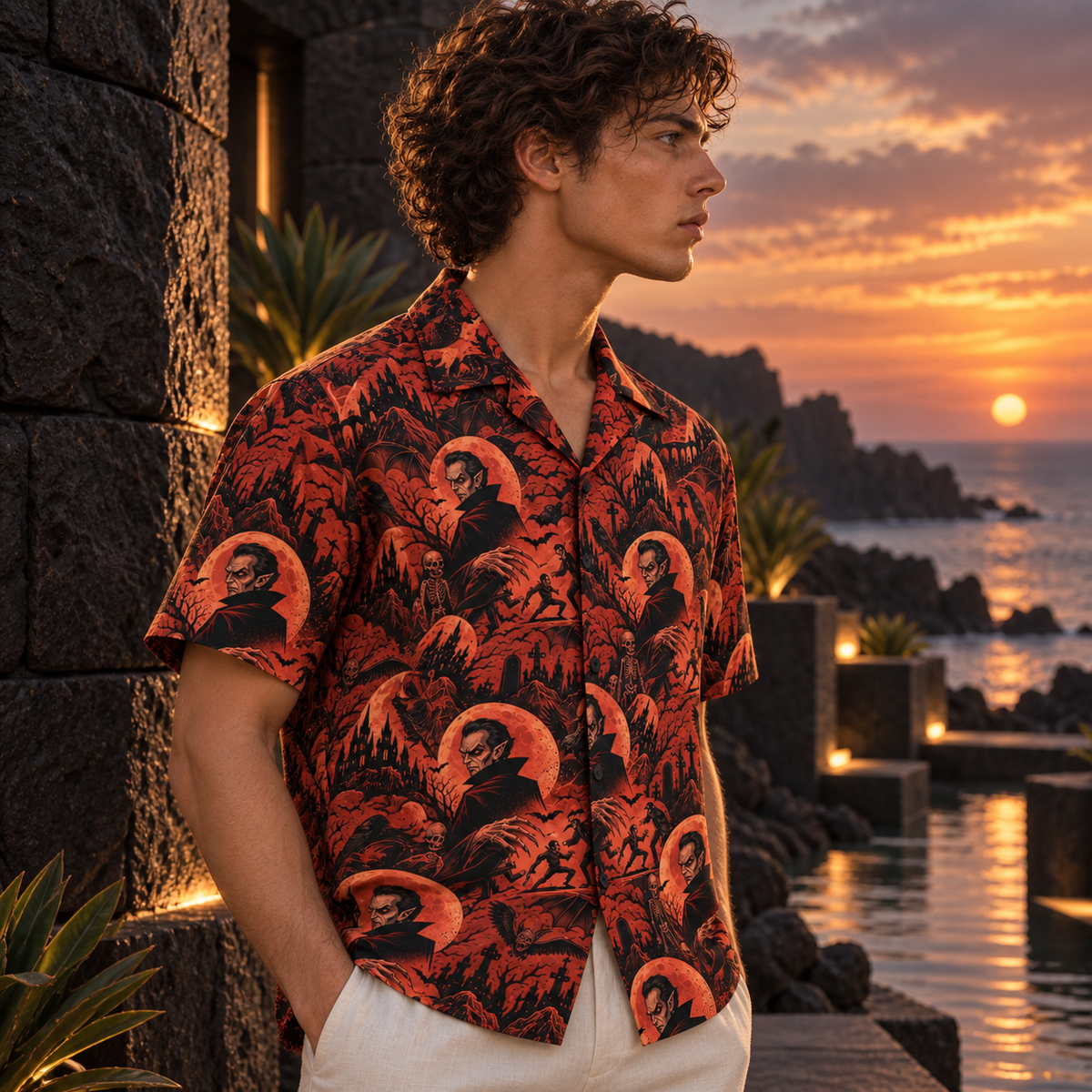 Men's Halloween 2026 Blood Moon Vampire Hawaiian Shirt