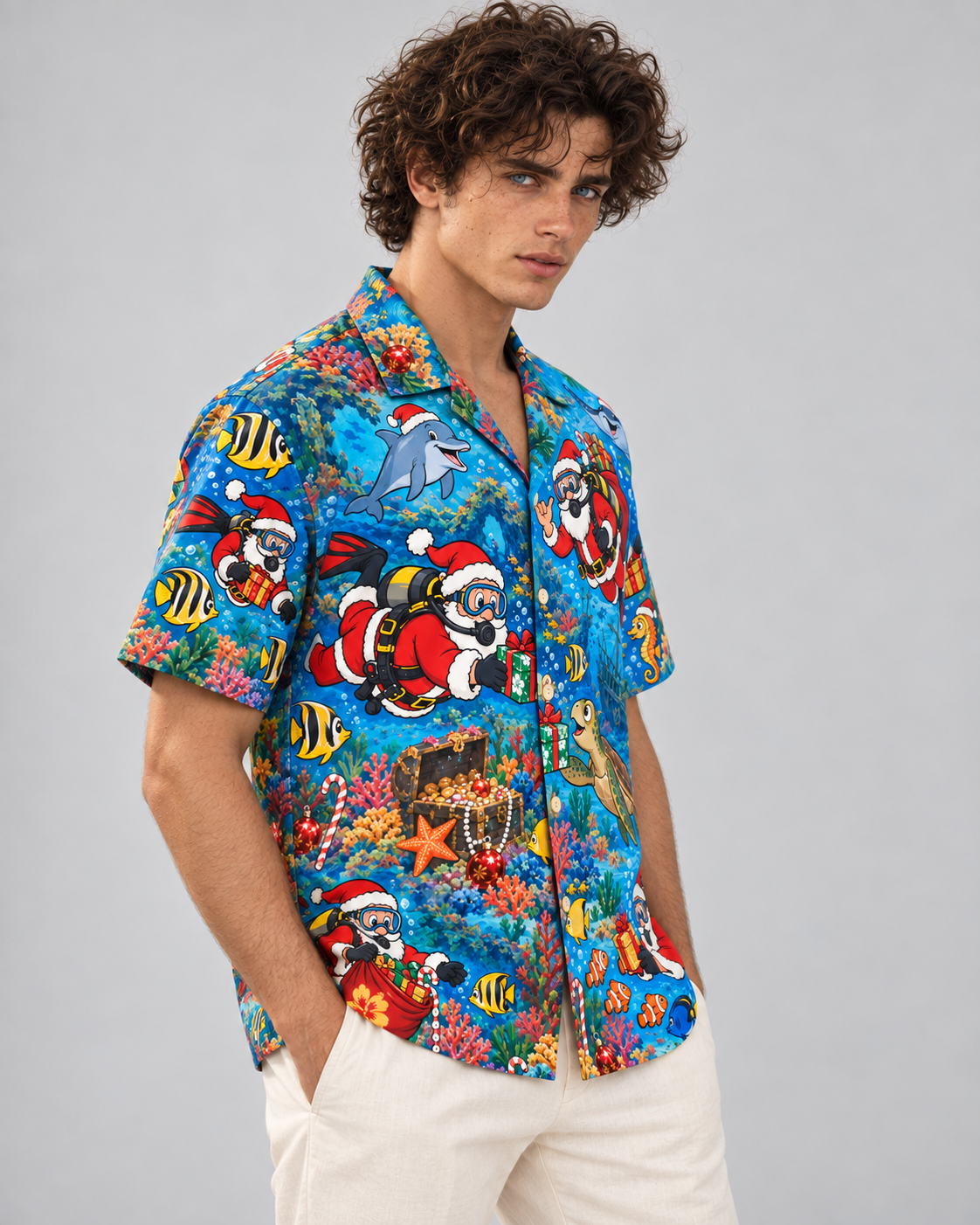 Men's Christmas 2026 Scuba Santa Hawaiian Shirt