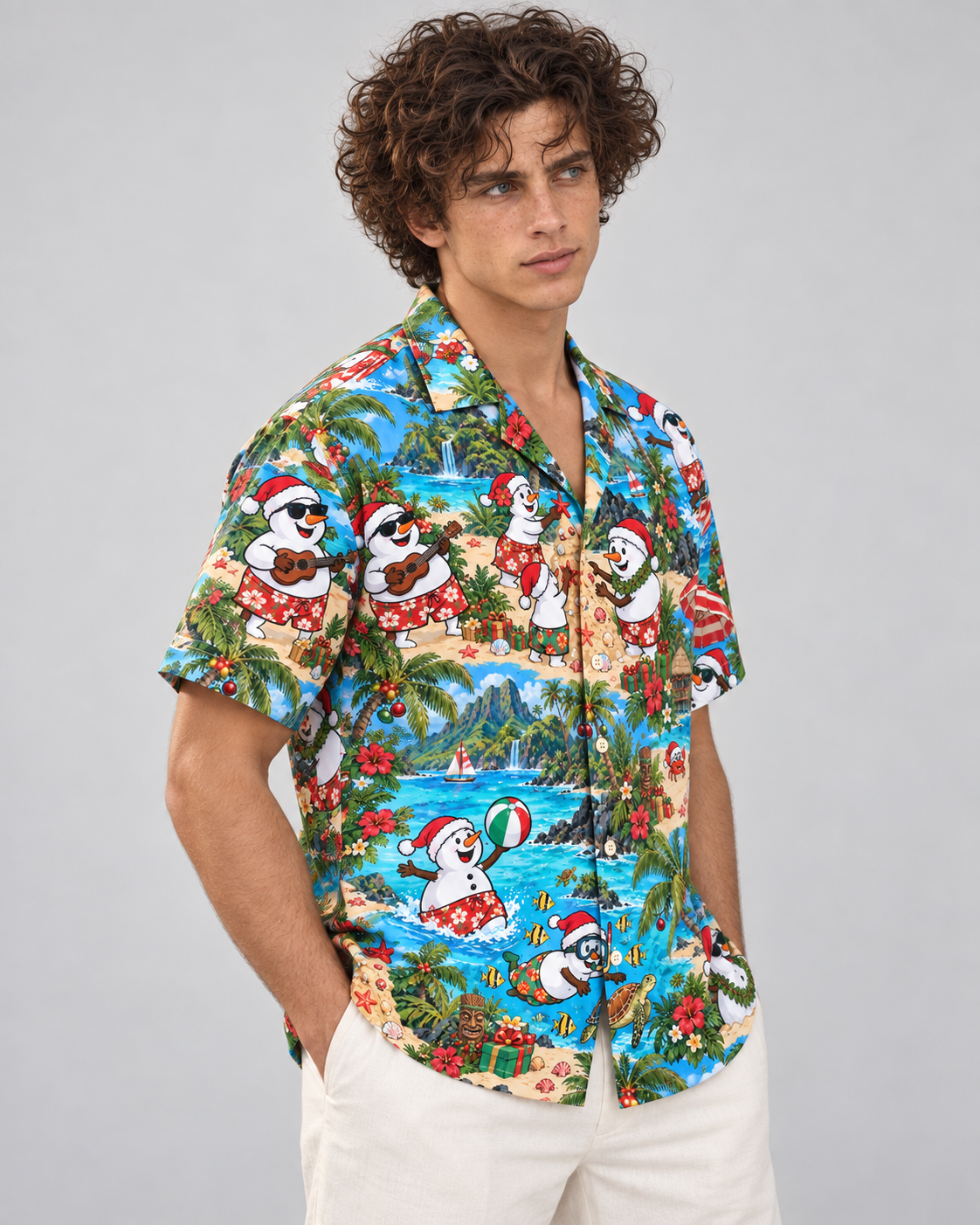 Men's Christmas 2026 Snowman Island Holiday Hawaiian Shirt