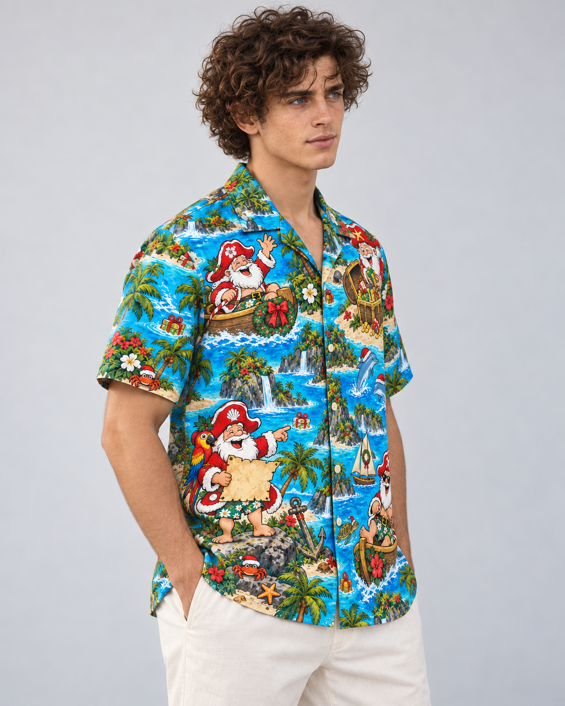Men's Christmas 2026 Pirate Santa Hawaiian Shirt