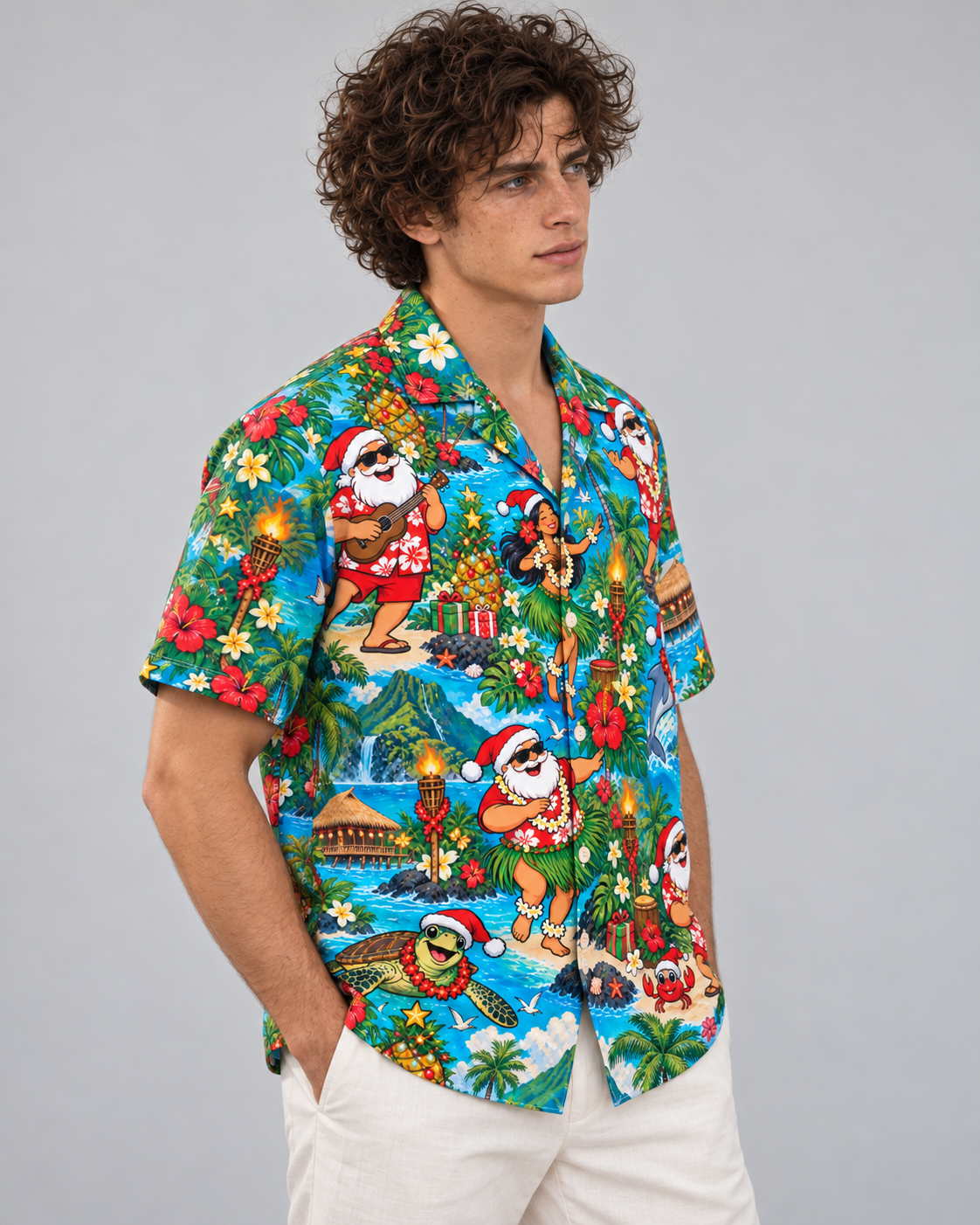Men's Christmas 2026 Tiki Santa Party Hawaiian Shirt