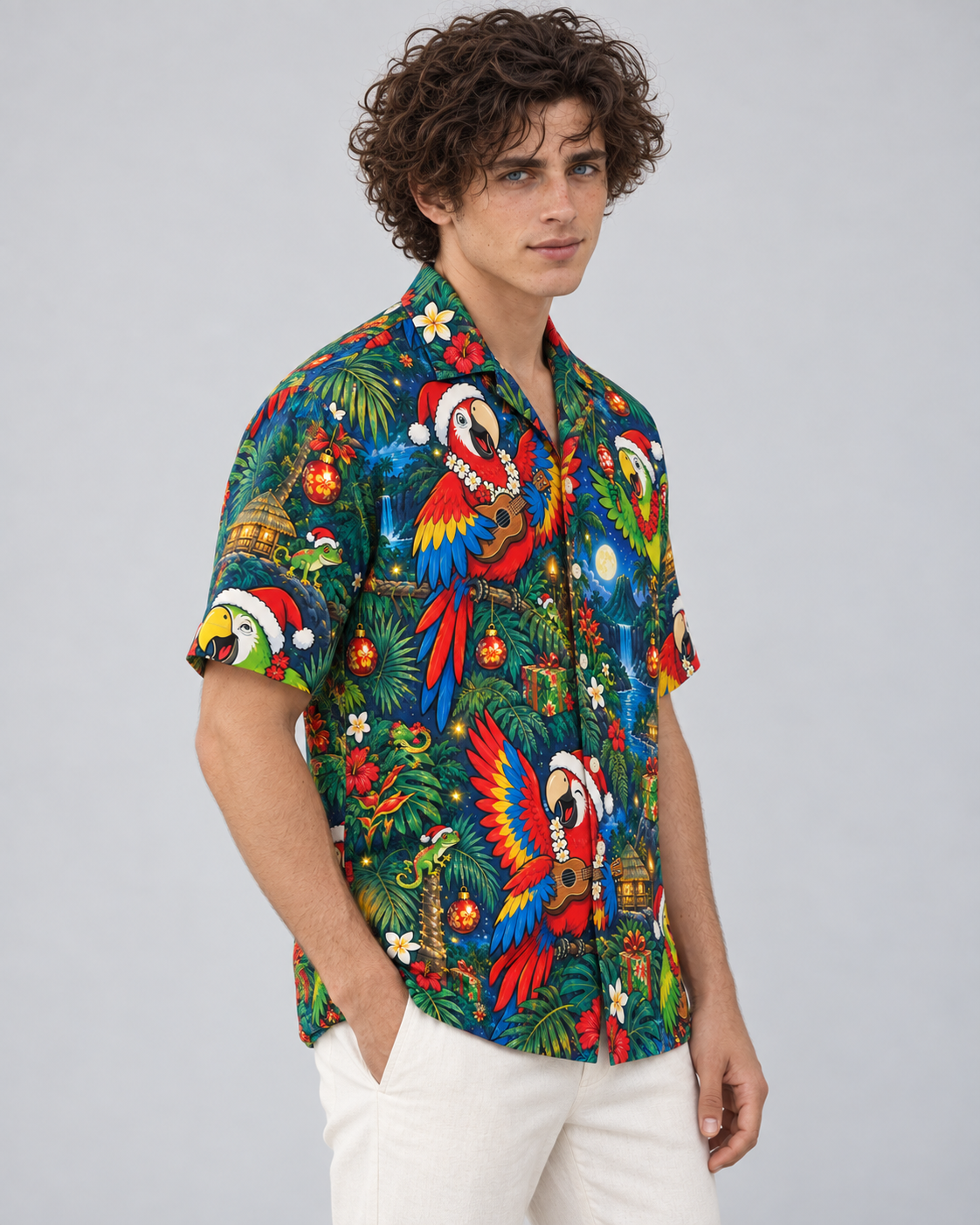 Men's Christmas 2026 Parrot Band Hawaiian Shirt