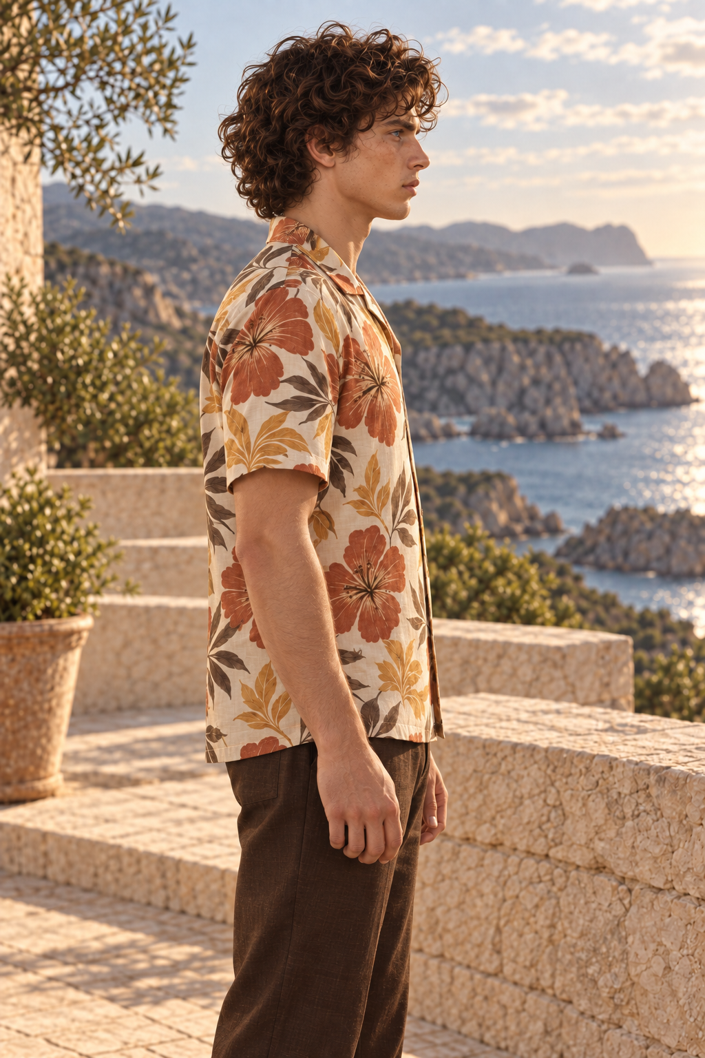 Men's Afterglow Copper Hibiscus Hawaiian Shirt – Ecru & Copper