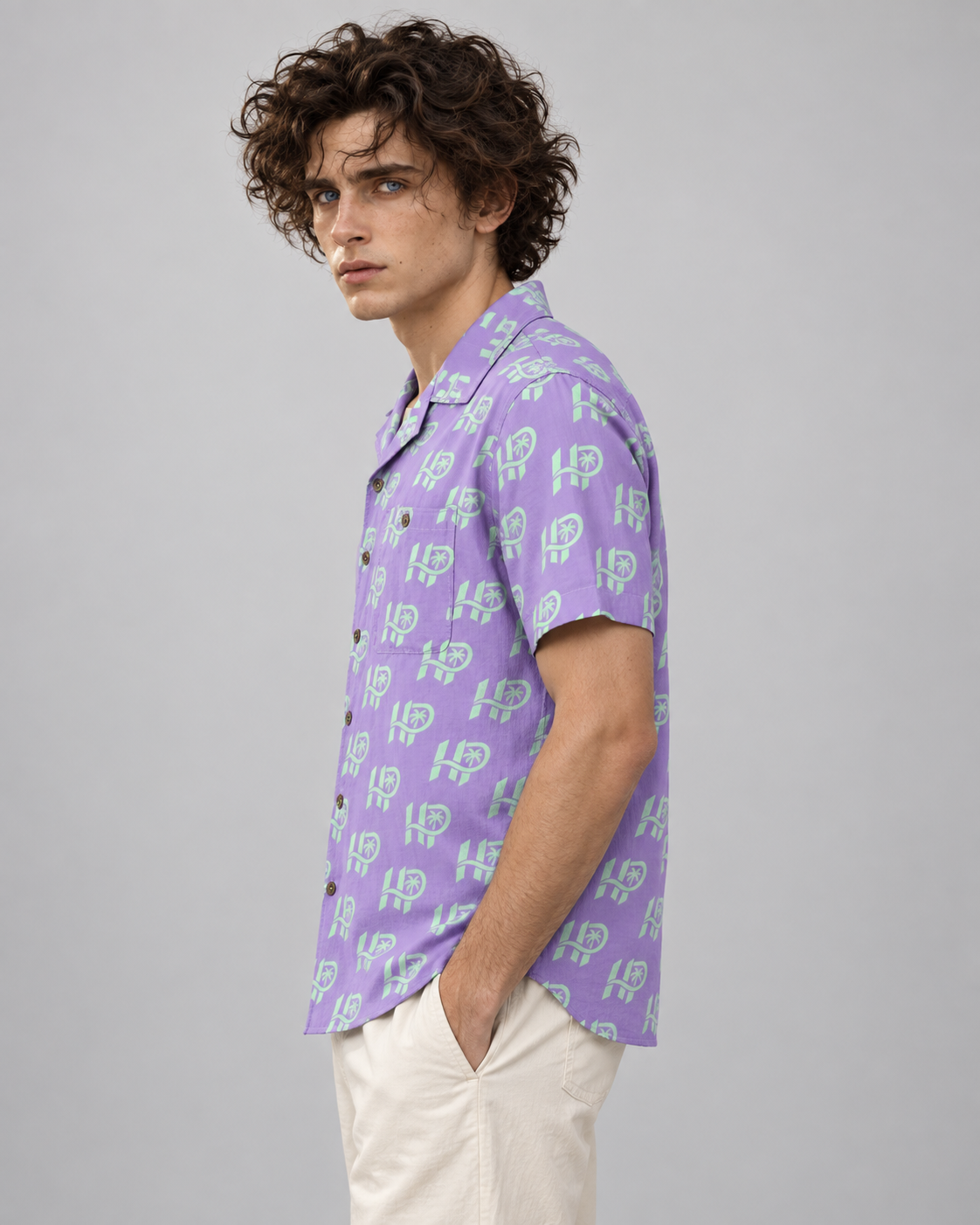 Men's HP Signature Monogram Hawaiian Shirt – Lavender & Mint