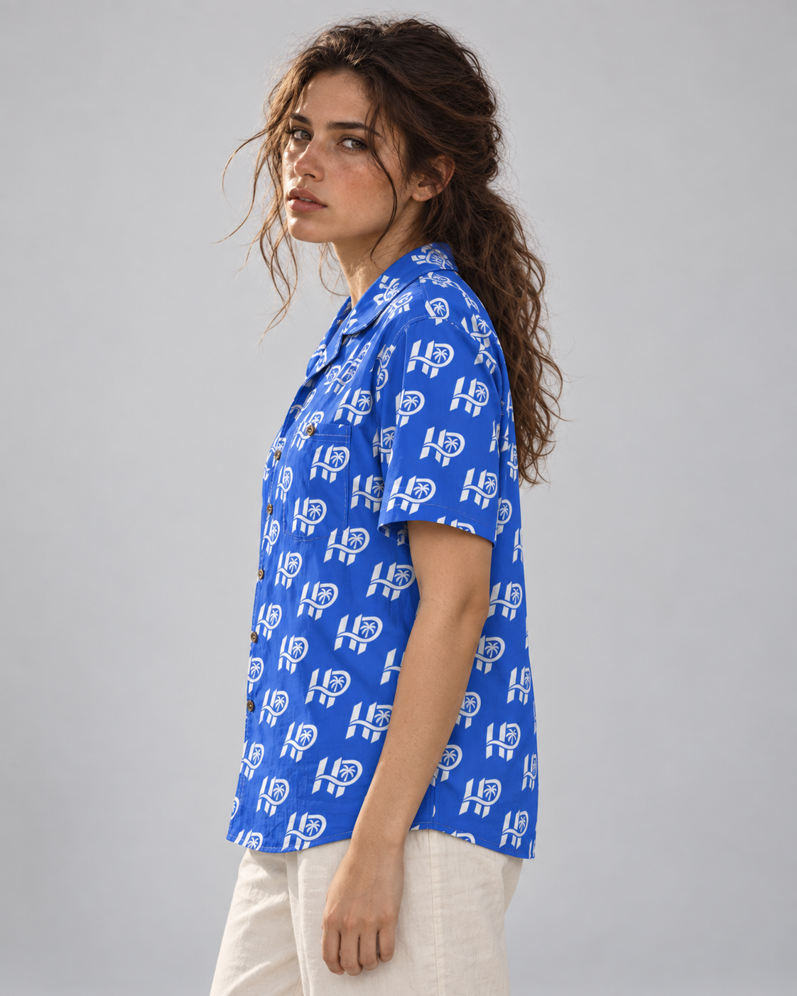 Women's HP Signature Monogram Hawaiian Shirt – Royal Blue & White