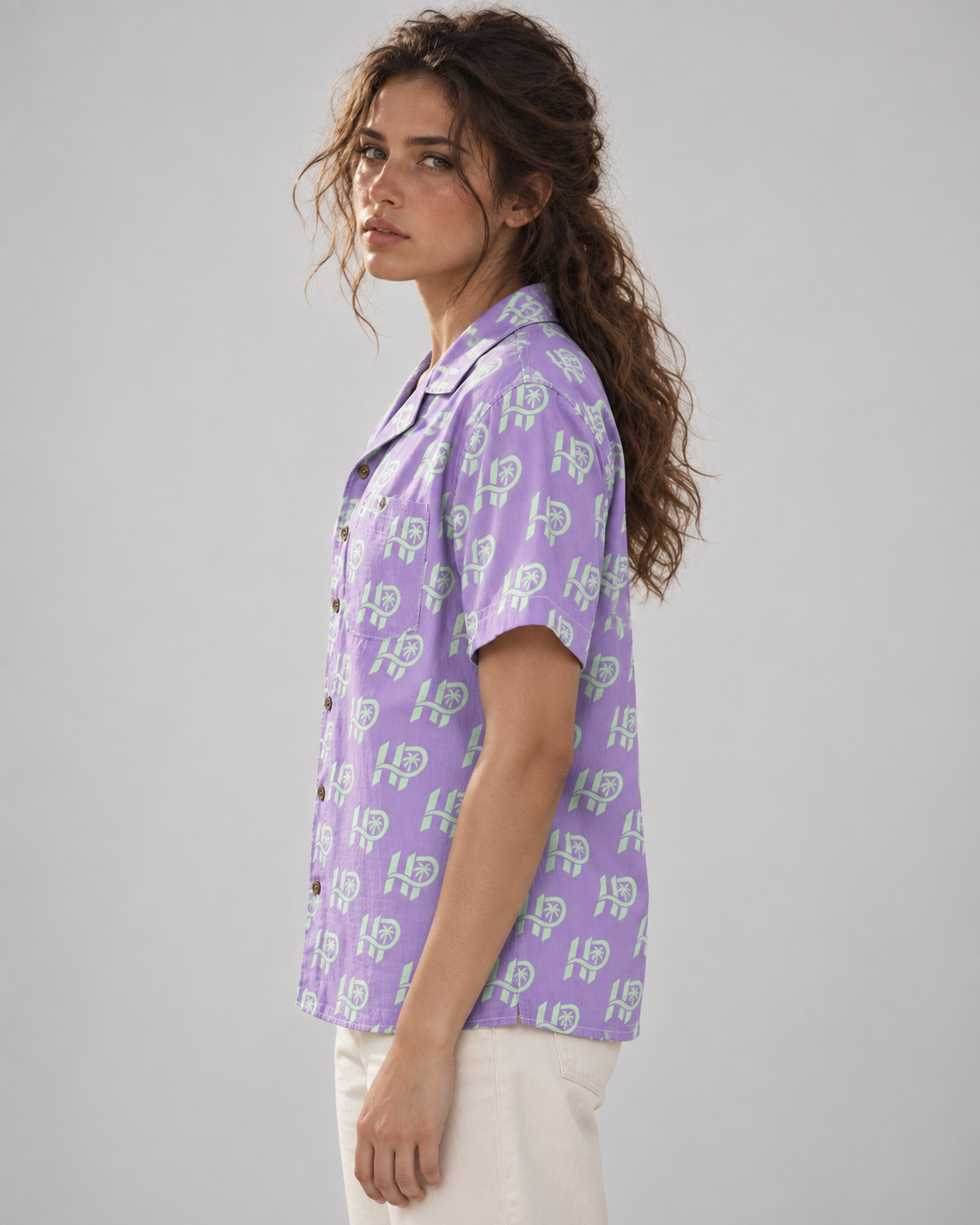 Women's HP Signature Monogram Hawaiian Shirt – Lavender & Mint
