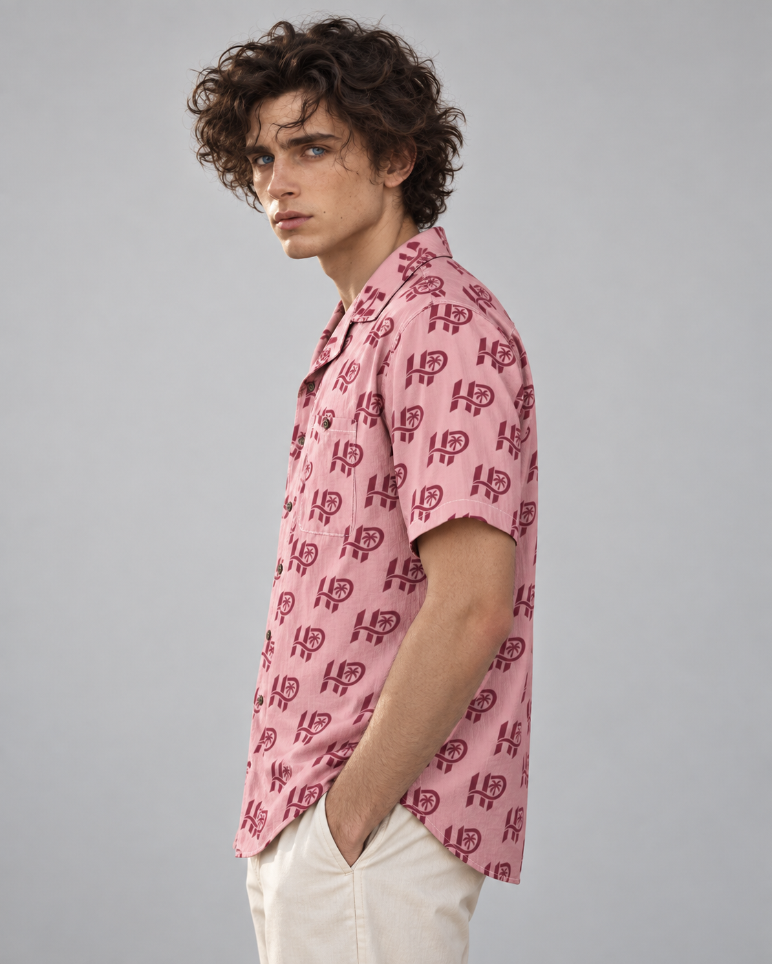 Men's HP Signature Monogram Hawaiian Shirt – Blush & Burgundy