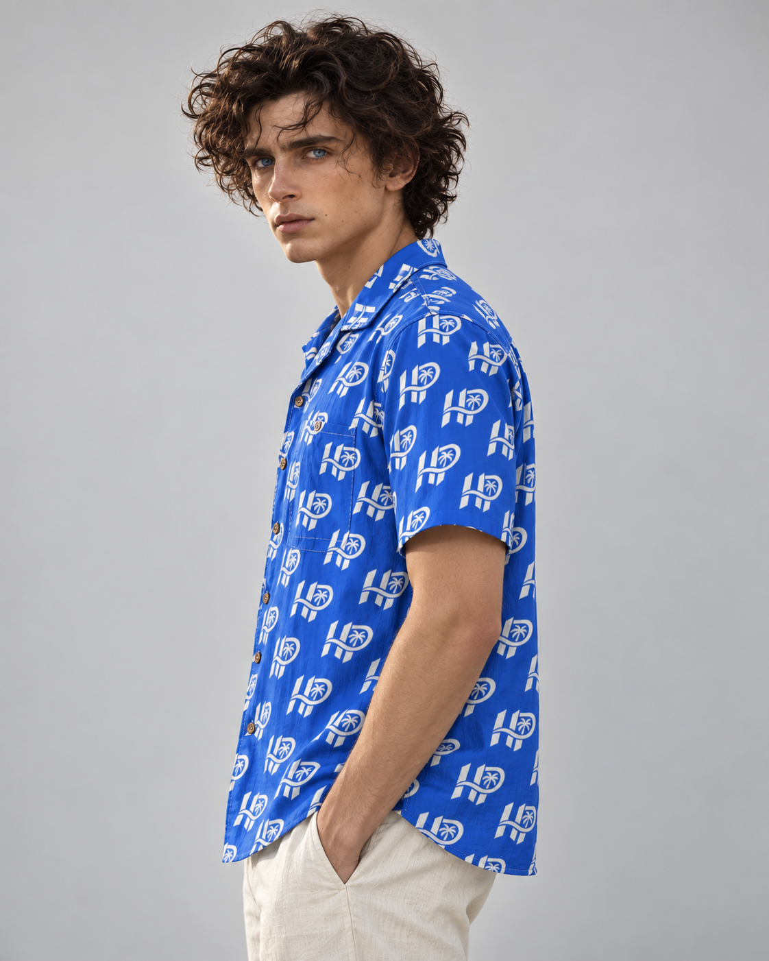 Men's HP Signature Monogram Hawaiian Shirt – Royal Blue & White