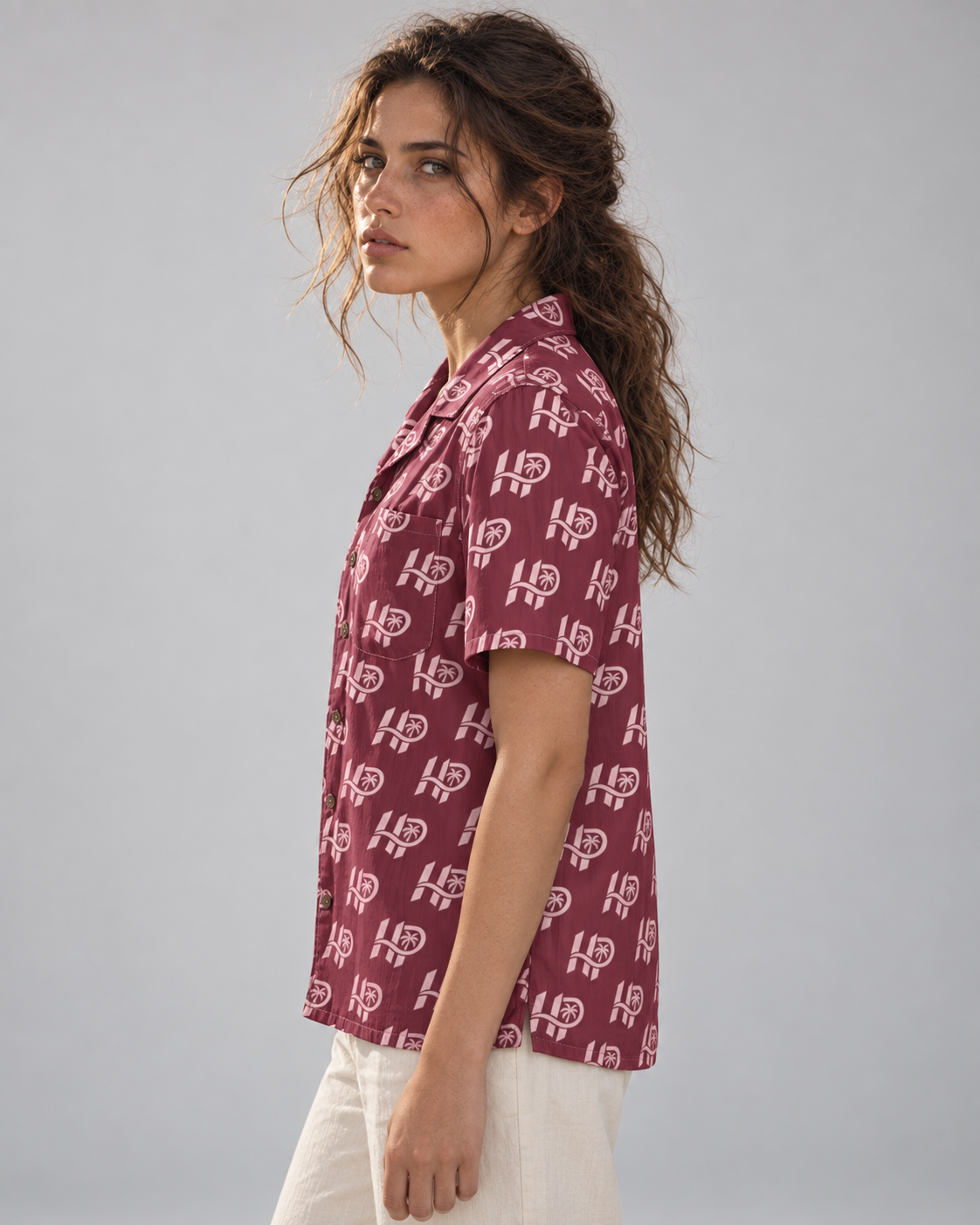 Women's HP Signature Monogram Hawaiian Shirt – Burgundy & Blush