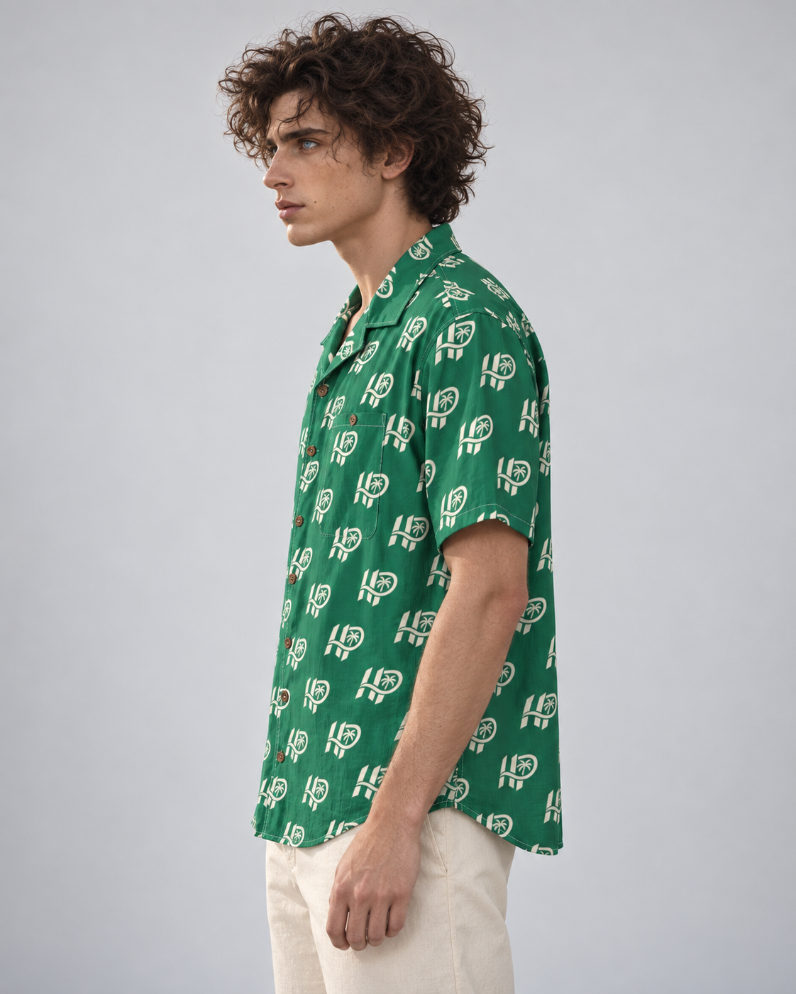 Men's HP Signature Monogram Hawaiian Shirt – Emerald & Cream