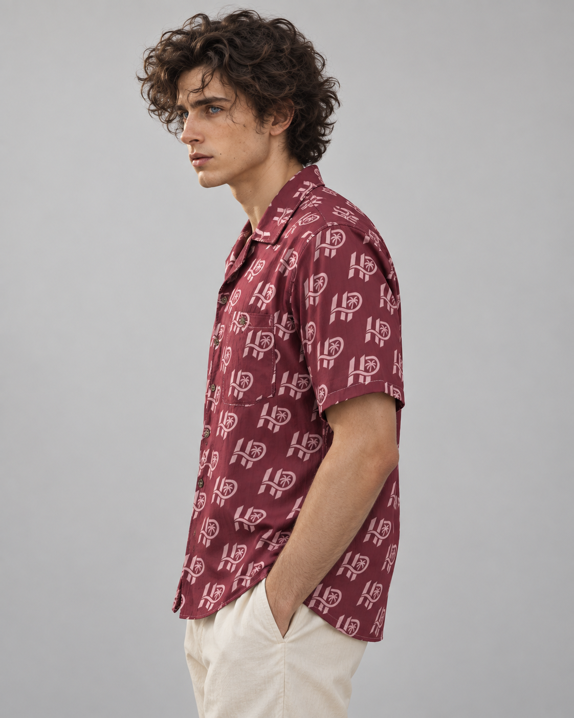 Men's HP Signature Monogram Hawaiian Shirt – Burgundy & Blush