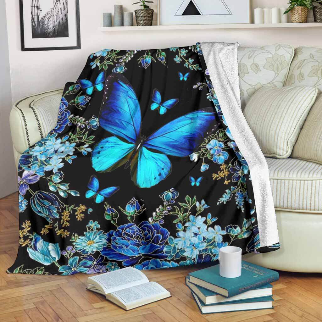 Butterfly Magic Blue Flannel Blanket For Bed Sofa And Reading Nook Decor