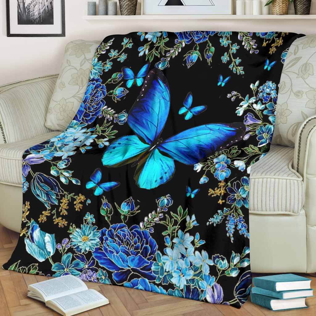 Butterfly Magic Blue Flannel Blanket For Relaxing At Home And Travel