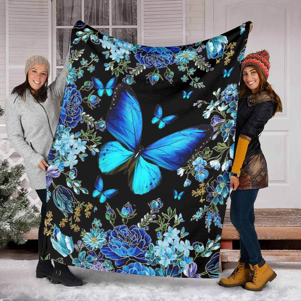 Butterfly Magic Blue Flannel Blanket For Soft Bed Couch And Home Comfort