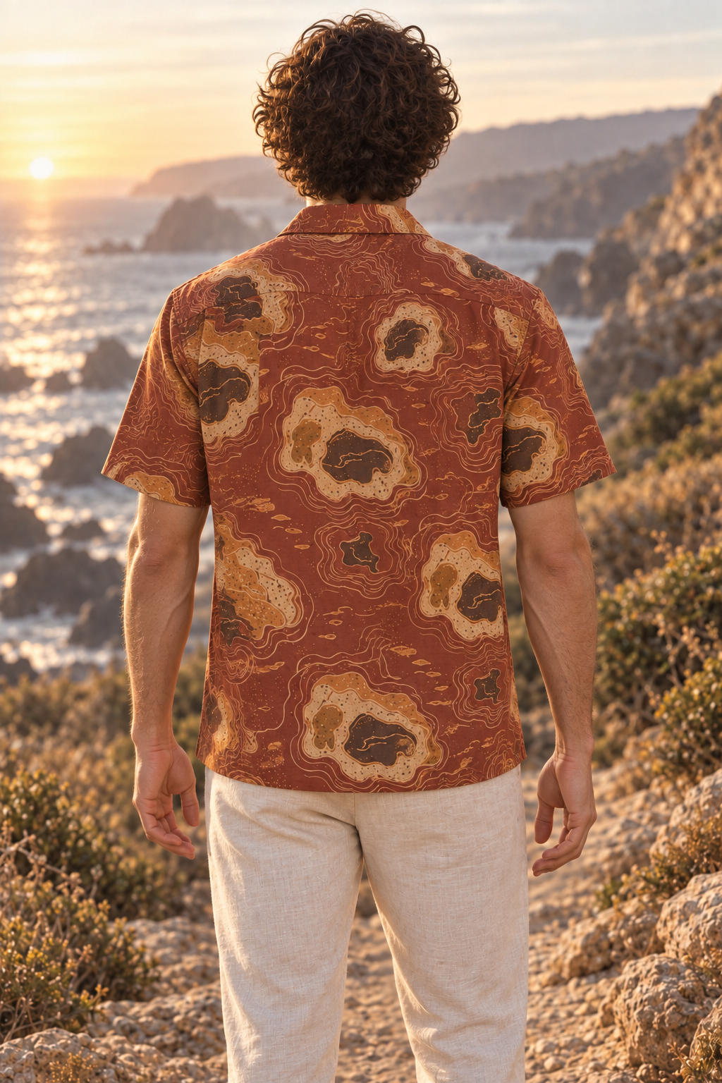 Men's Afterglow Coastline Atlas Hawaiian Shirt – Burnt sienna