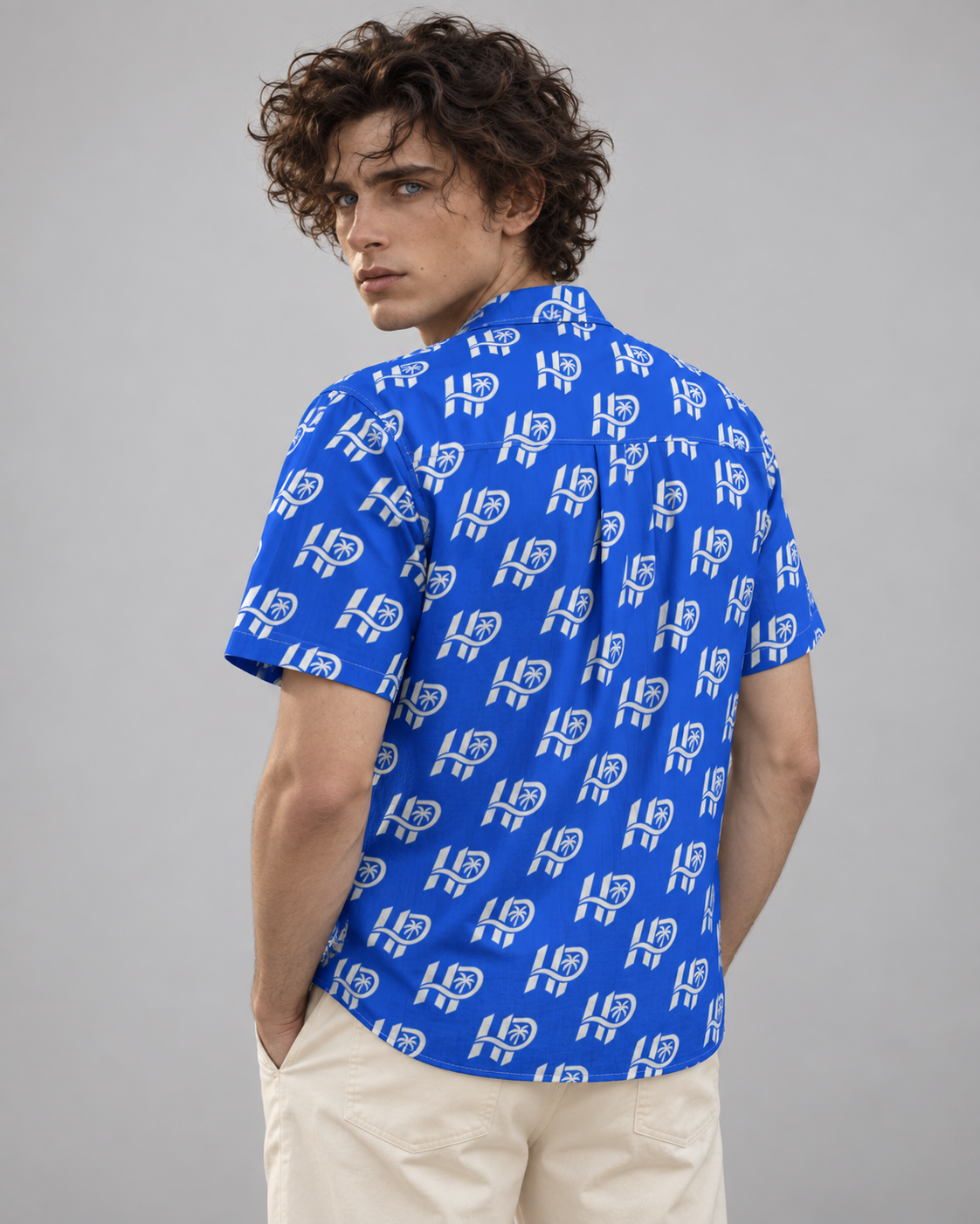 Men's HP Signature Monogram Hawaiian Shirt – Royal Blue & White