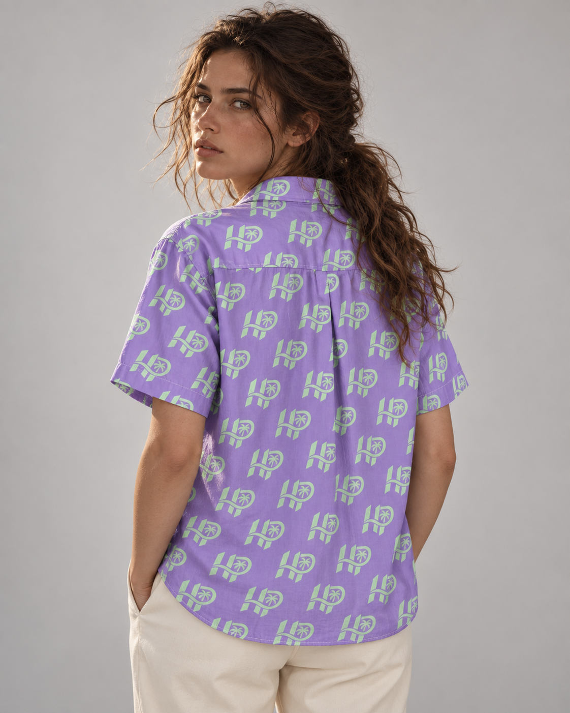 Women's HP Signature Monogram Hawaiian Shirt – Lavender & Mint